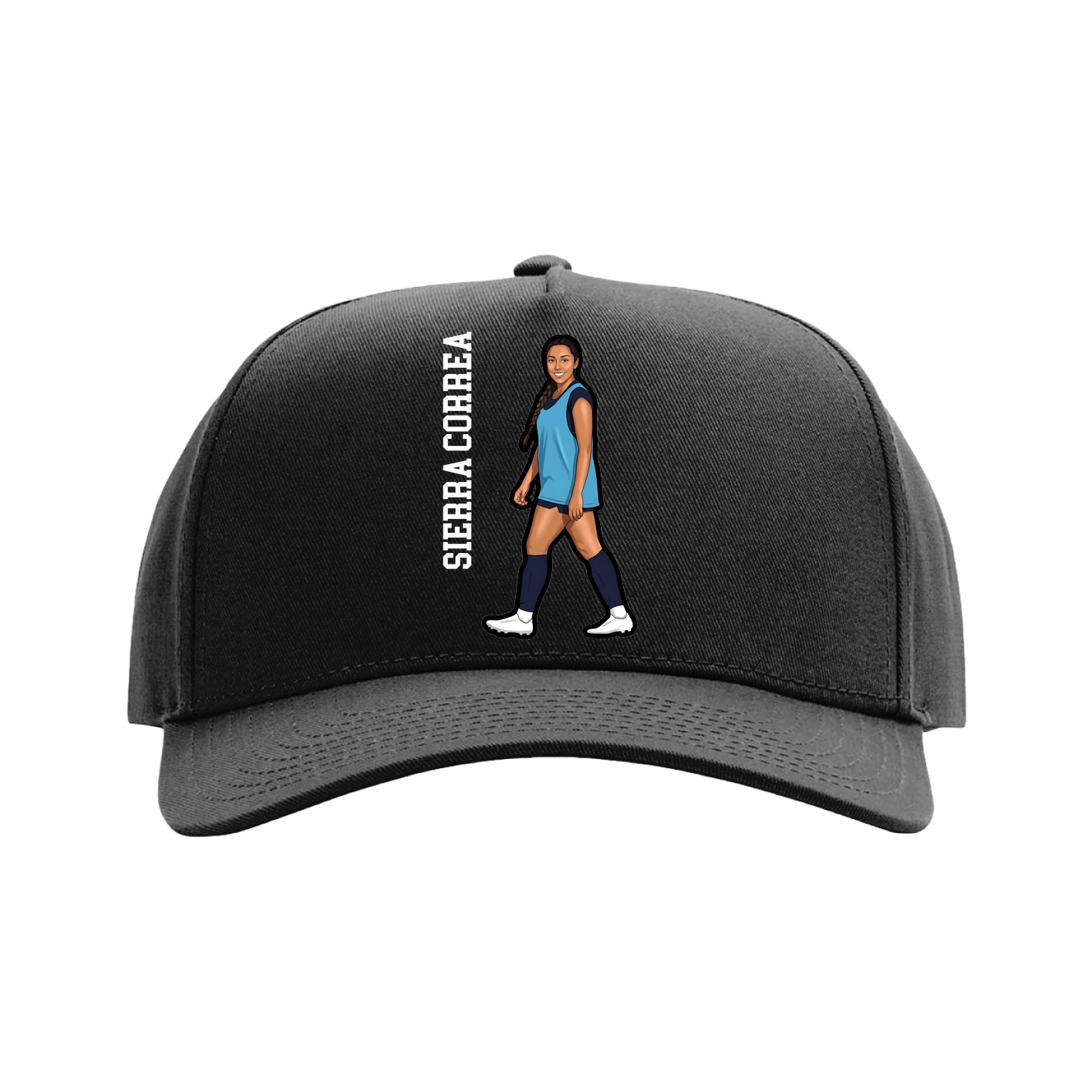 Full Fabric Five-Panel Champ Cap — Name Vertical in Black