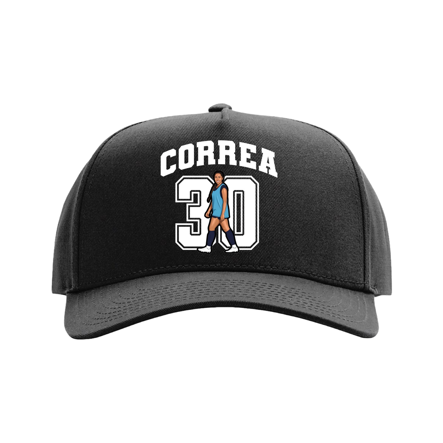 Full Fabric Five-Panel Champ Cap — Number in Black