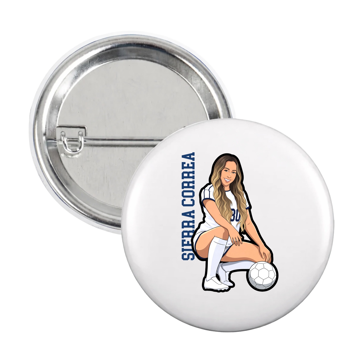 Game Day Button — Name Vertical in White