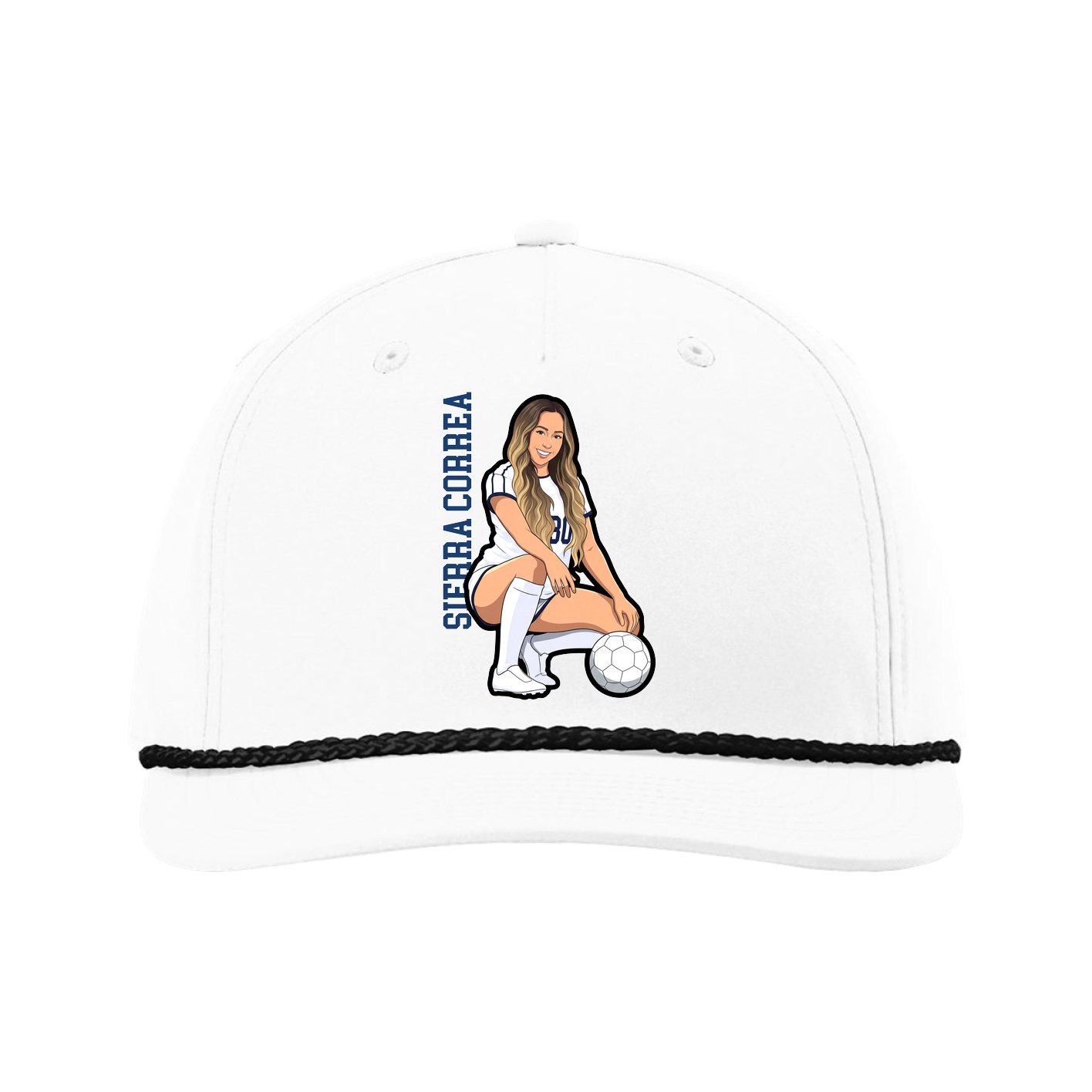 Five-Panel Classic Rope Cap — Name Vertical in White