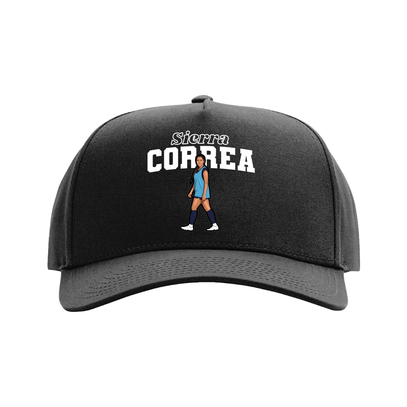 Full Fabric Five-Panel Champ Cap — Name Arch in Black