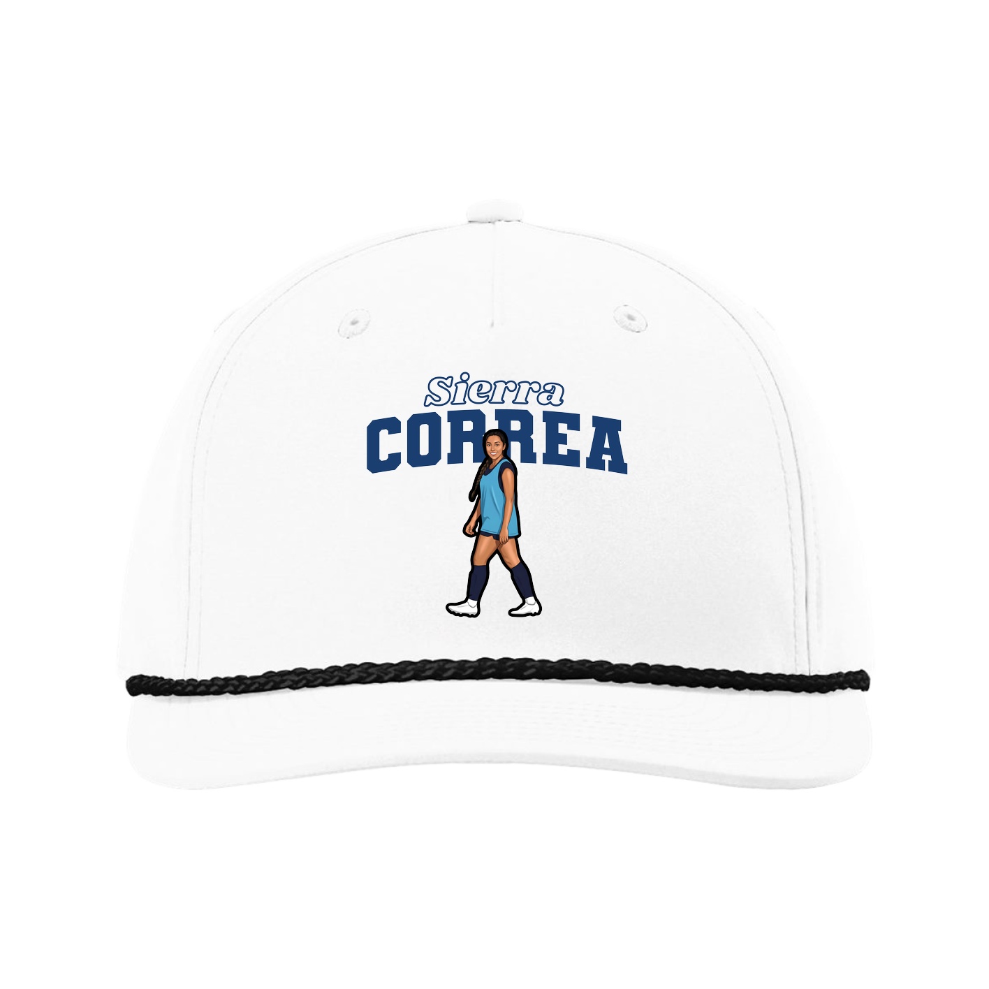 Five-Panel Classic Rope Cap — Name Arch in White