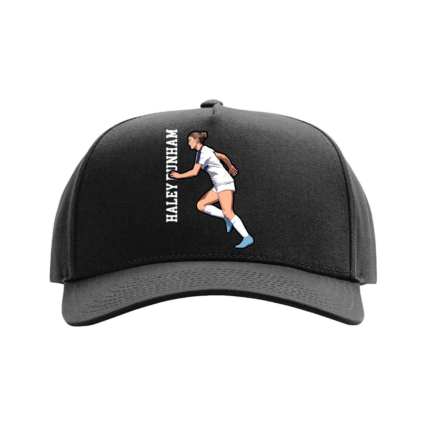 Full Fabric Five-Panel Champ Cap — Name Vertical in Black