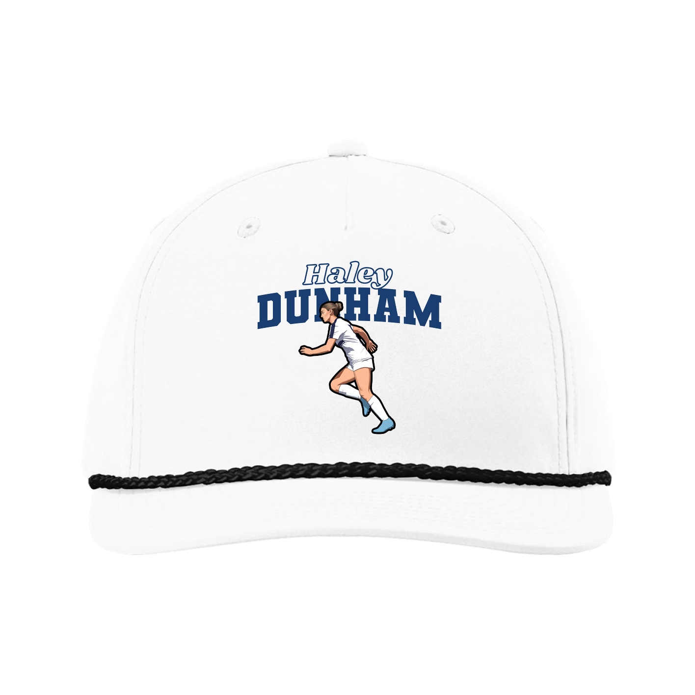 Five-Panel Classic Rope Cap — Name Arch in White
