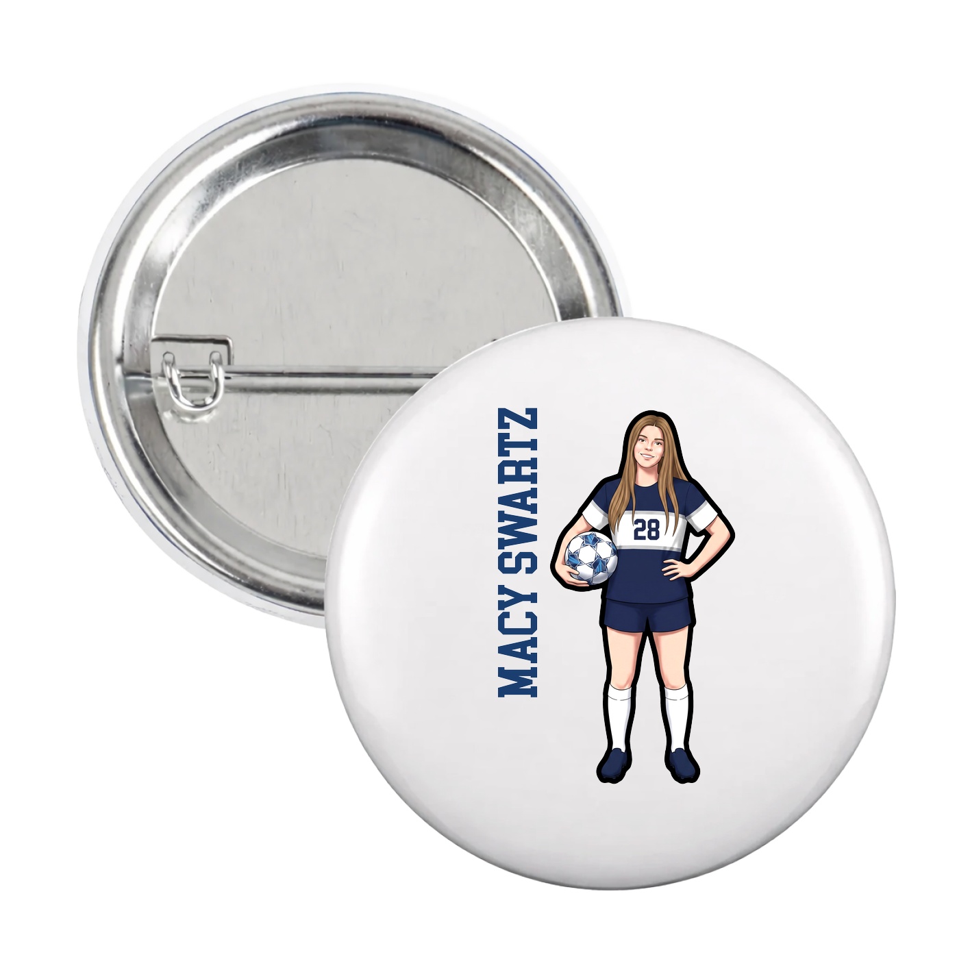 Game Day Button — Name Vertical in White