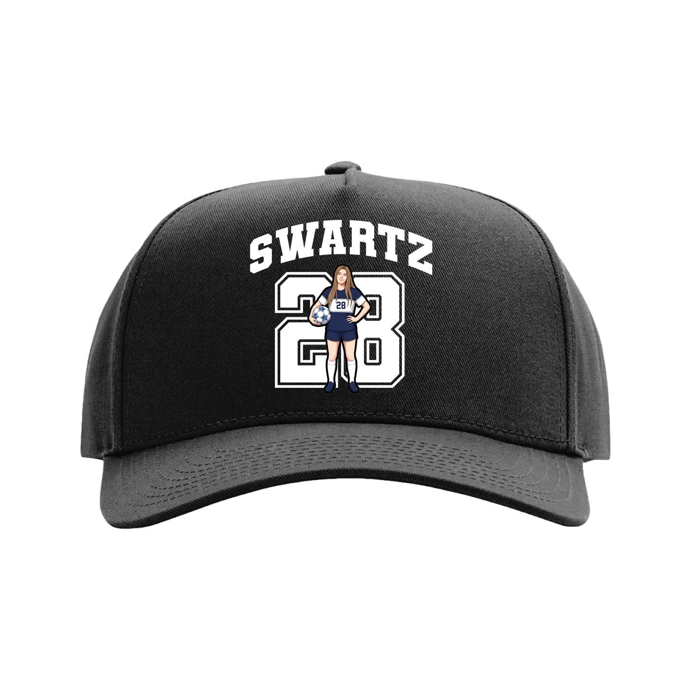 Full Fabric Five-Panel Champ Cap — Number in Black
