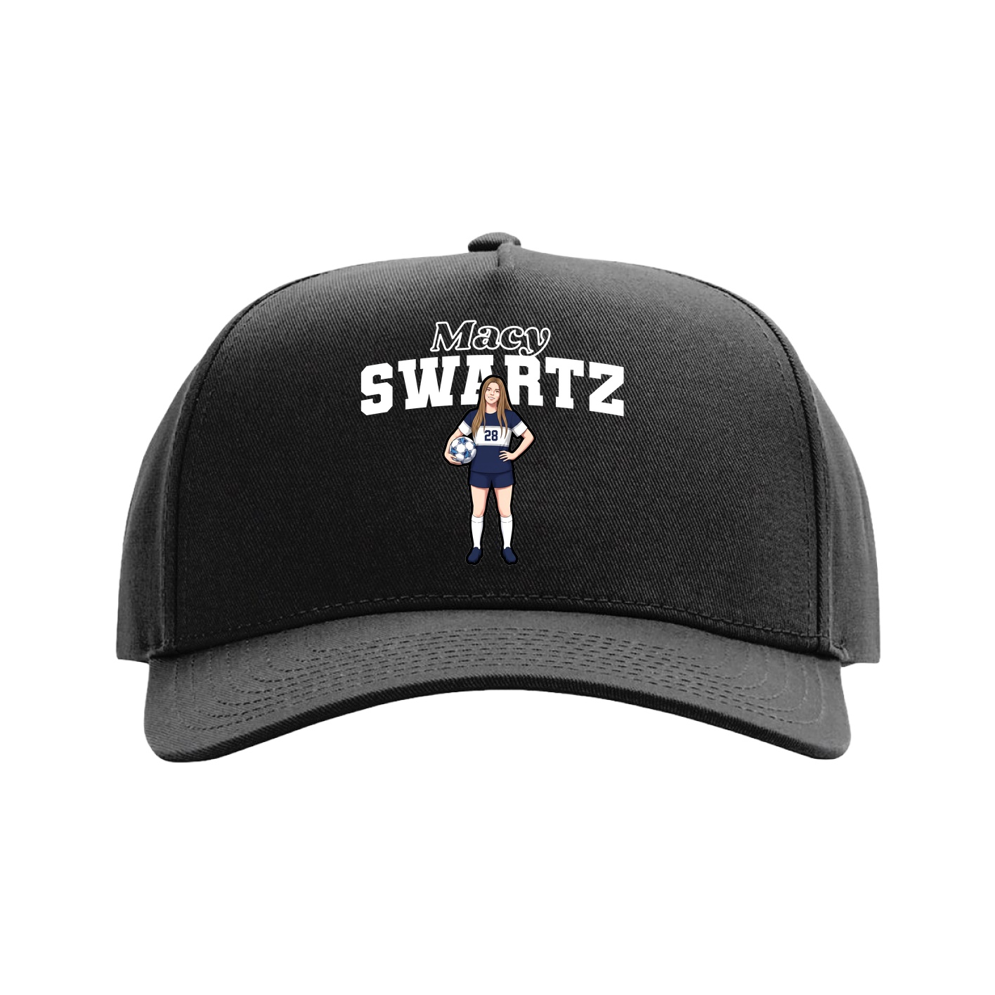 Full Fabric Five-Panel Champ Cap — Name Arch in Black