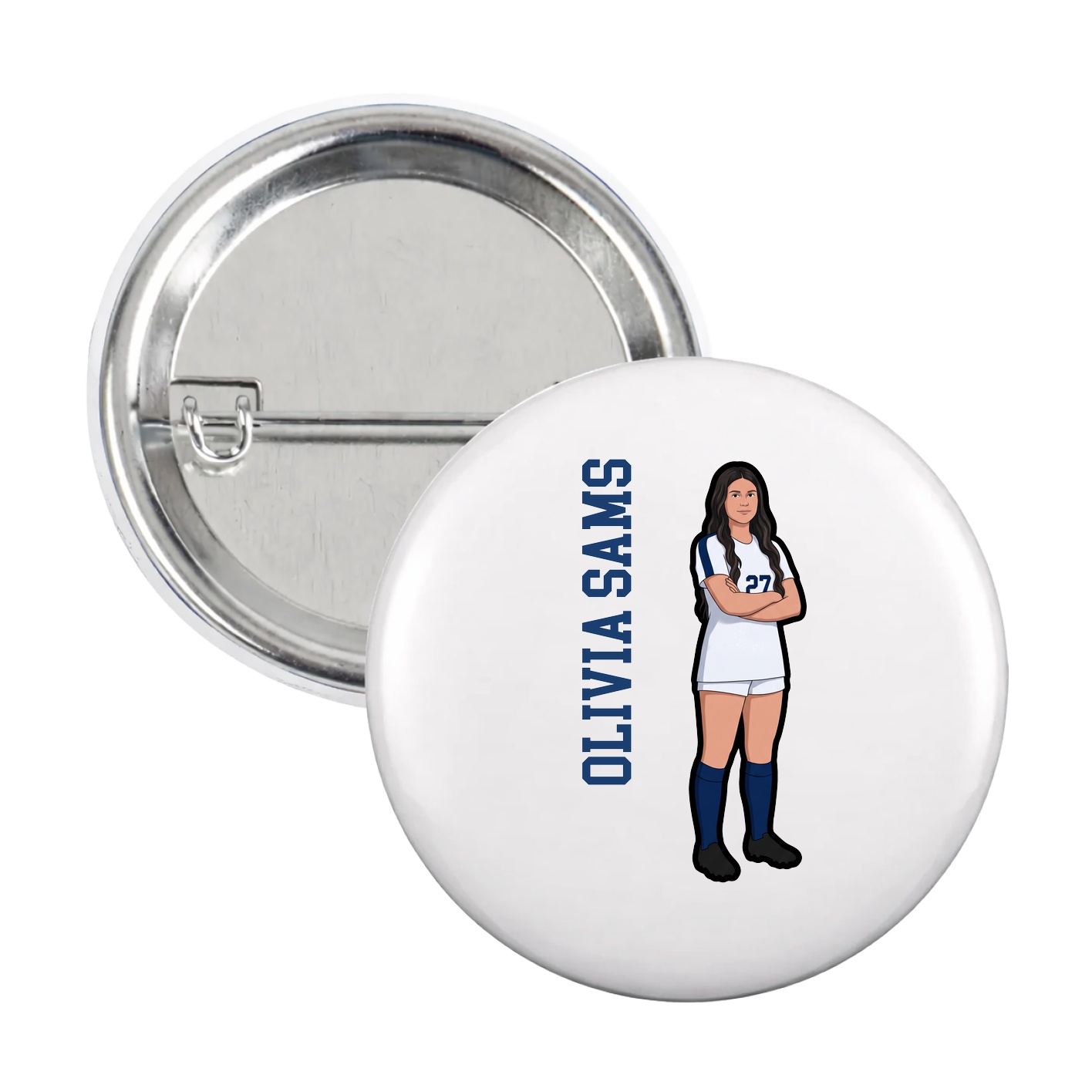 Game Day Button — Name Vertical in White