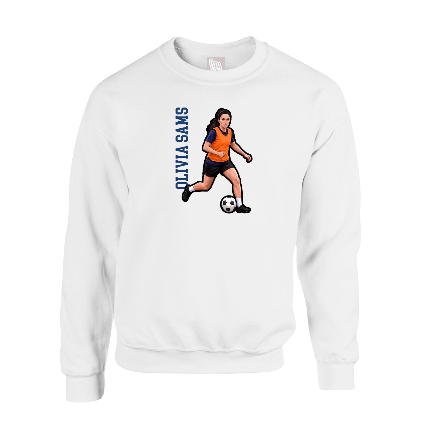 Fleece Crew — Name Vertical in White