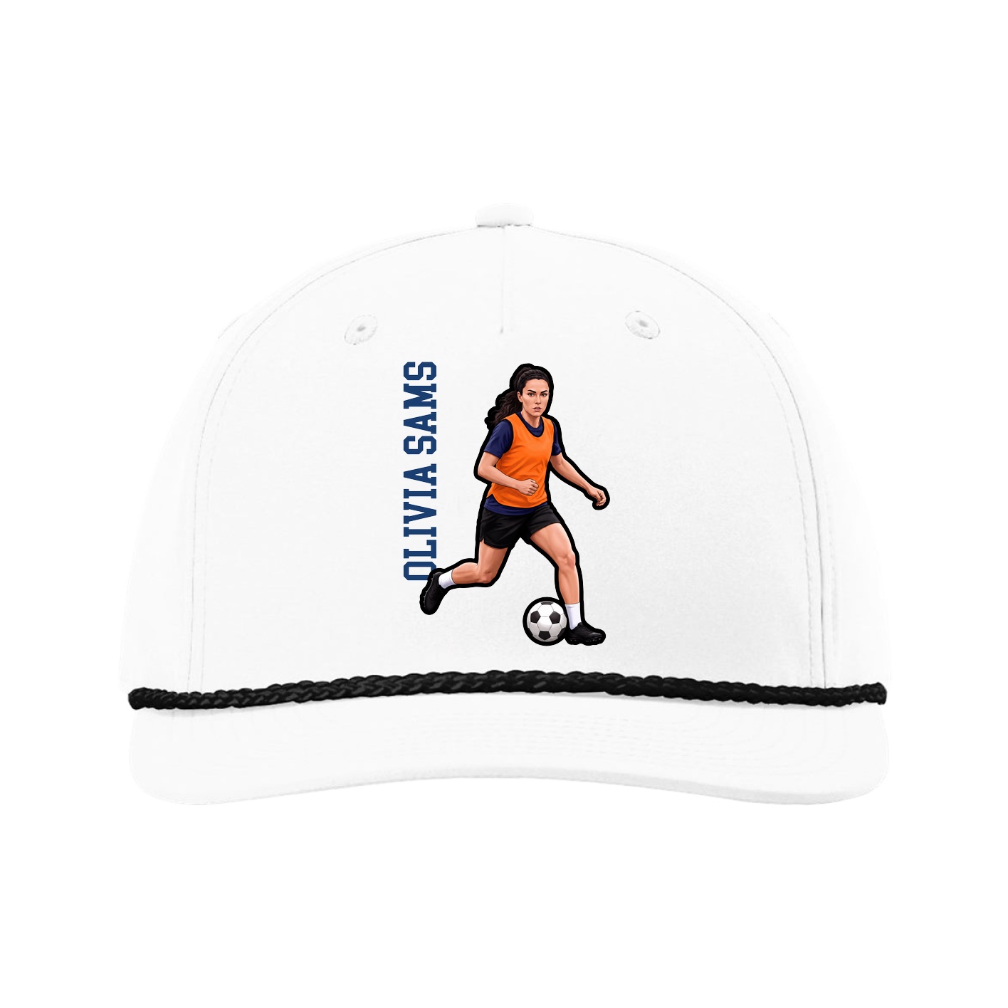 Five-Panel Classic Rope Cap — Name Vertical in White