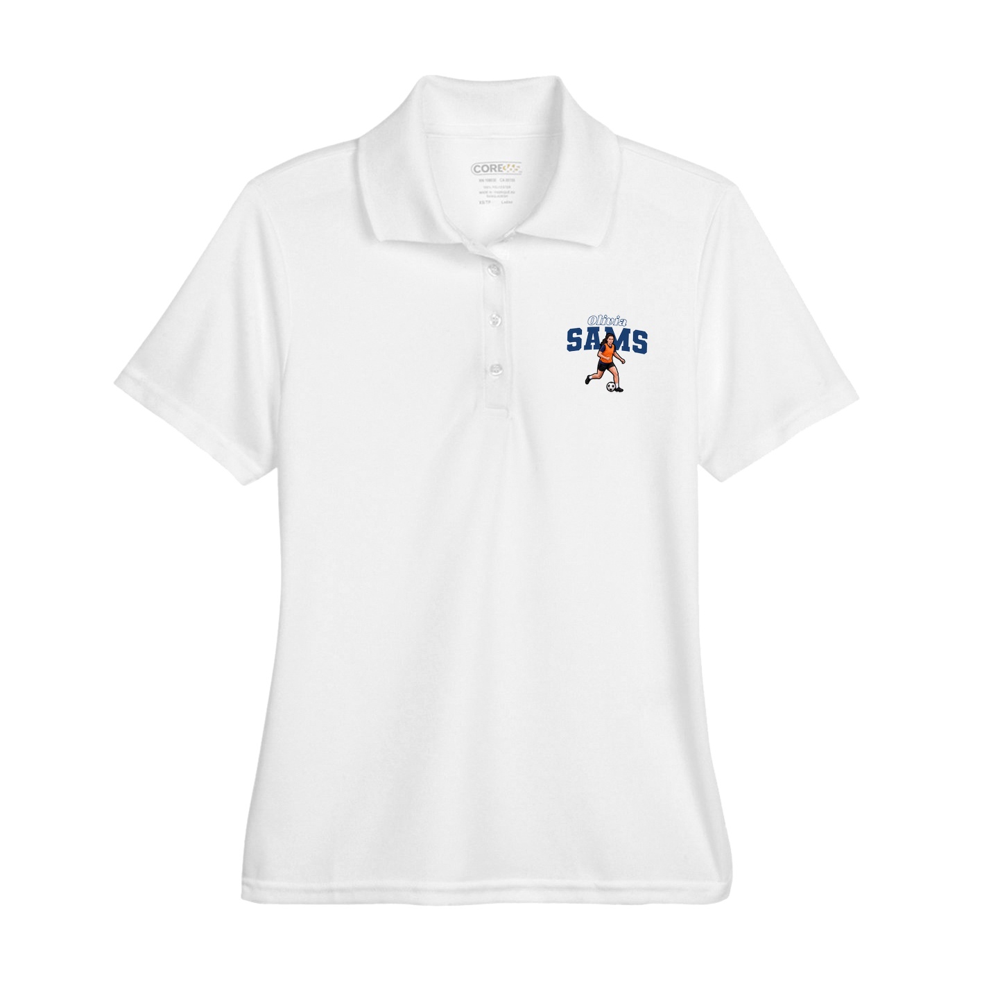 Womens Performance Polo — Name Arch in White