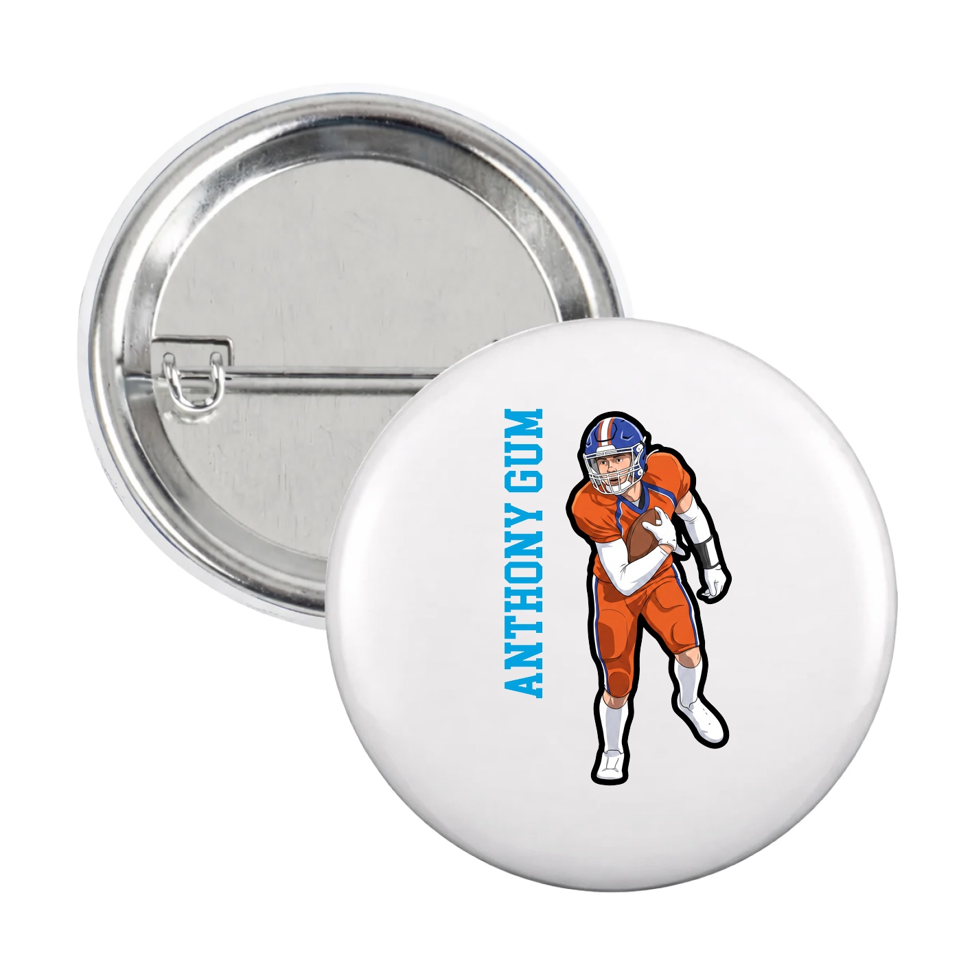 Game Day Button — Name Vertical in White