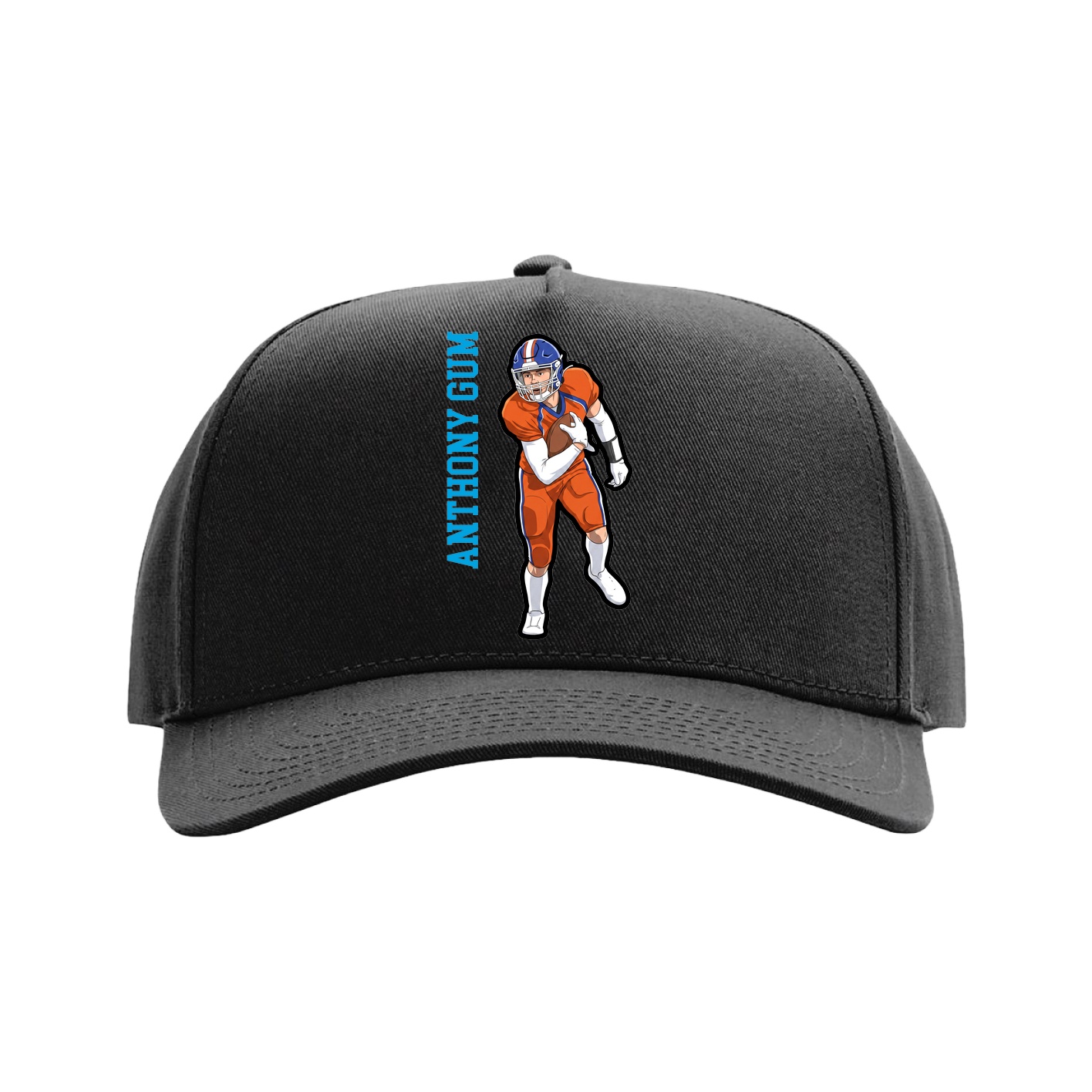 Full Fabric Five-Panel Champ Cap — Name Vertical in Black