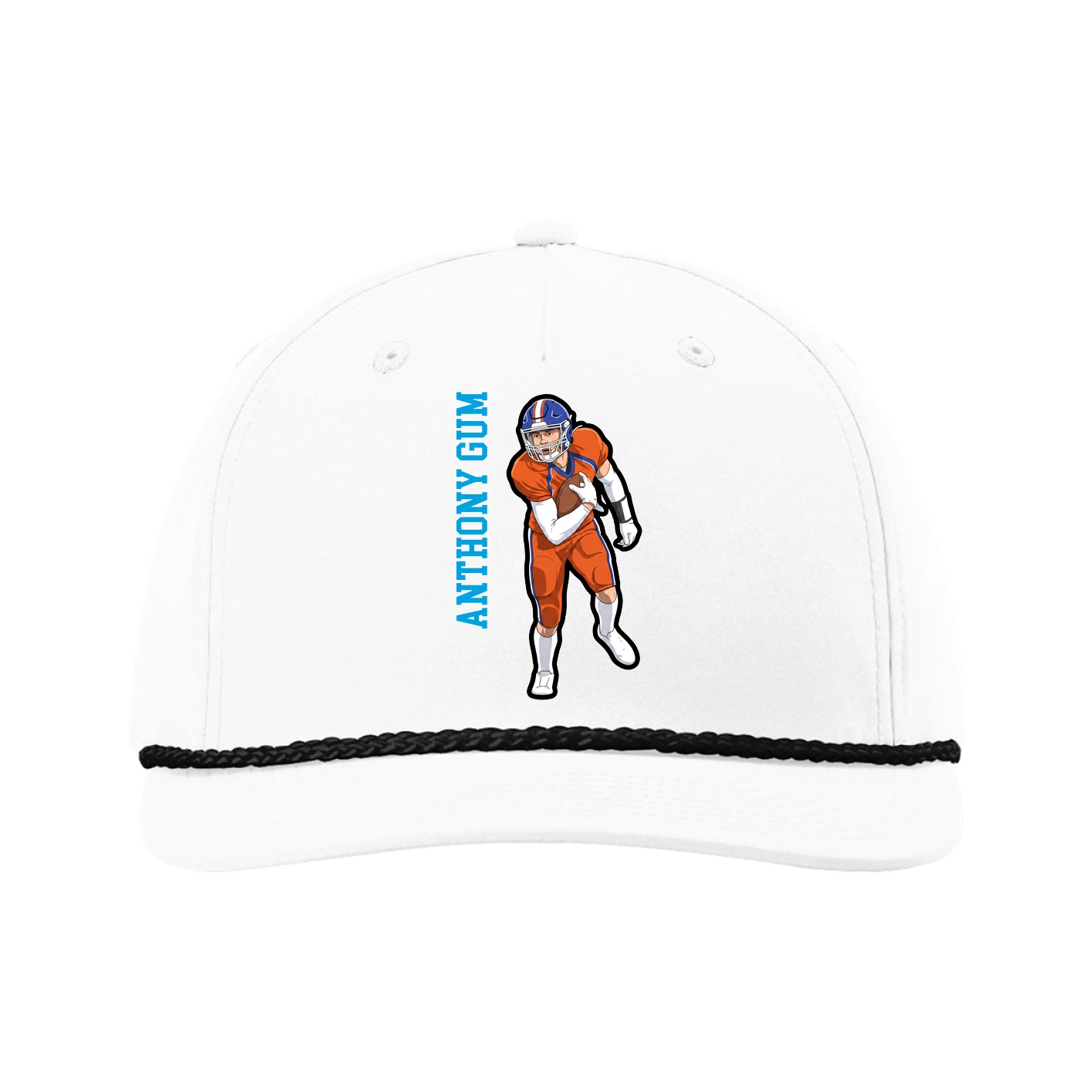 Five-Panel Classic Rope Cap — Name Vertical in White