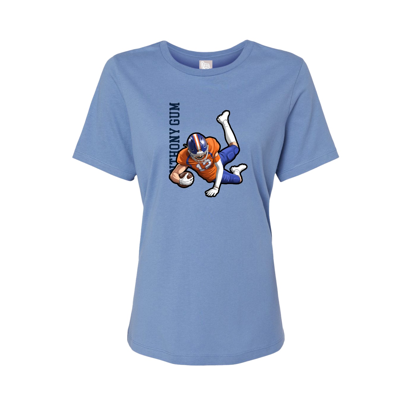 Fitted Women's Tee — Name Vertical in Powder Blue