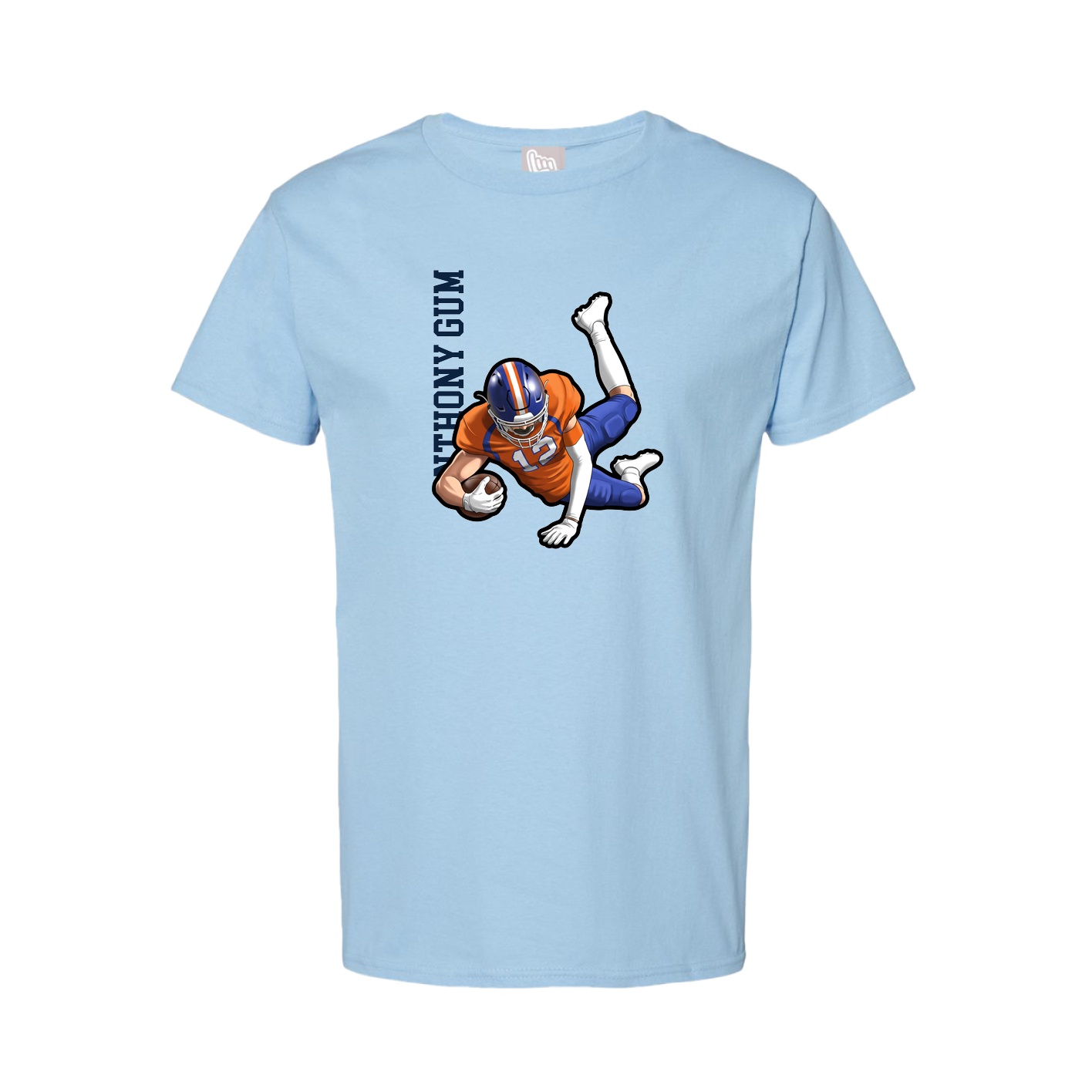 Youth Tee — Name Vertical in Light Blue