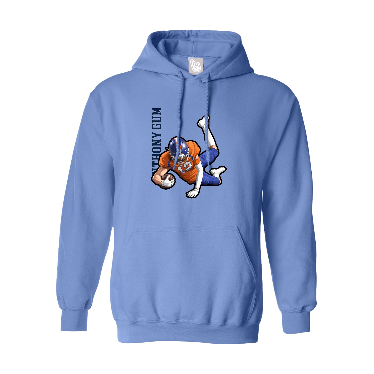 Hoodie — Name Vertical in Powder Blue