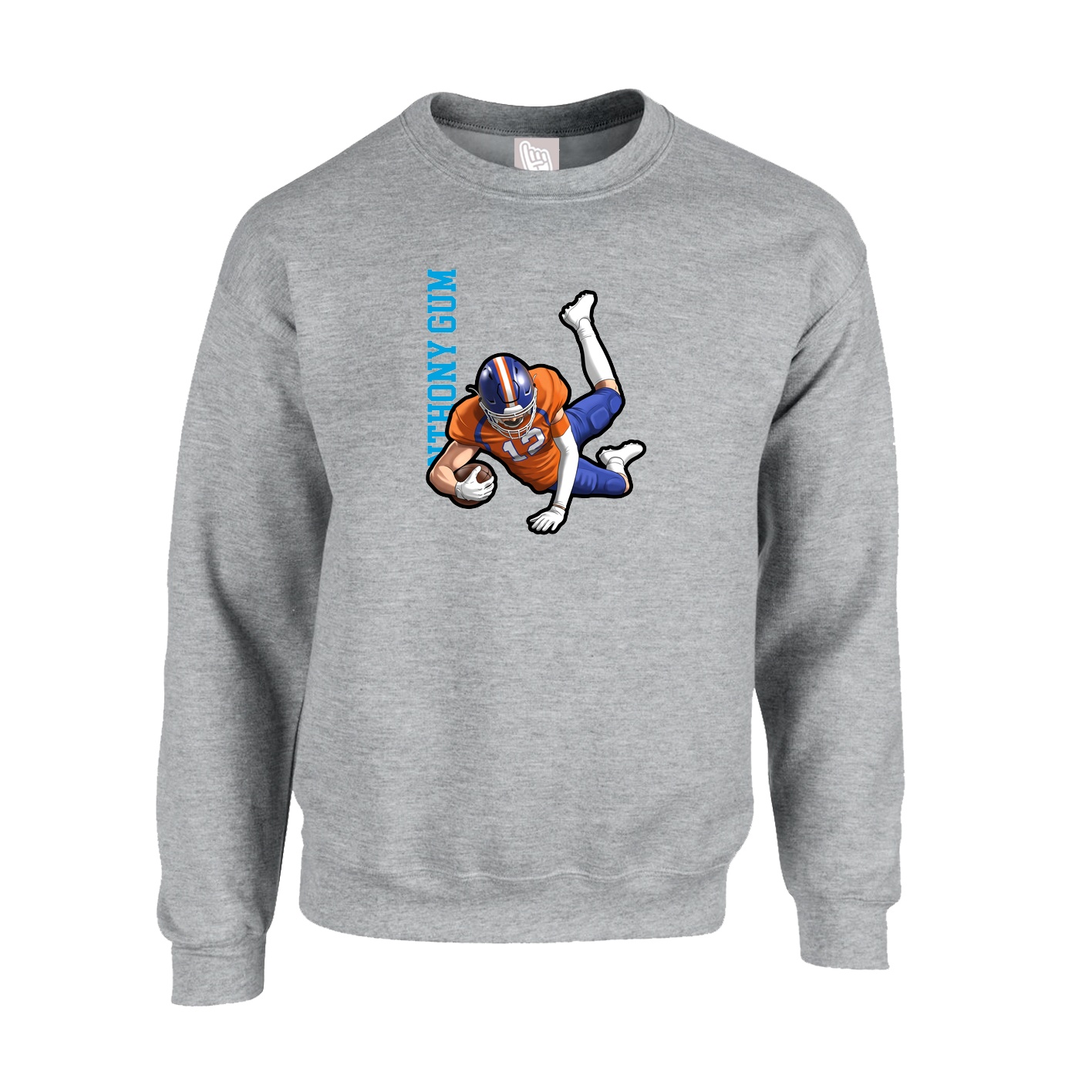 Fleece Crew — Name Vertical in Grey