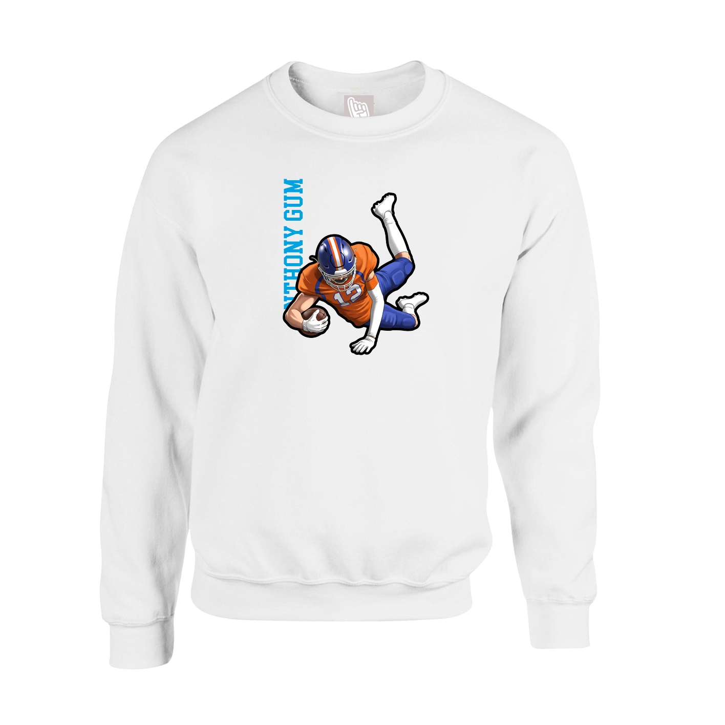 Fleece Crew — Name Vertical in White