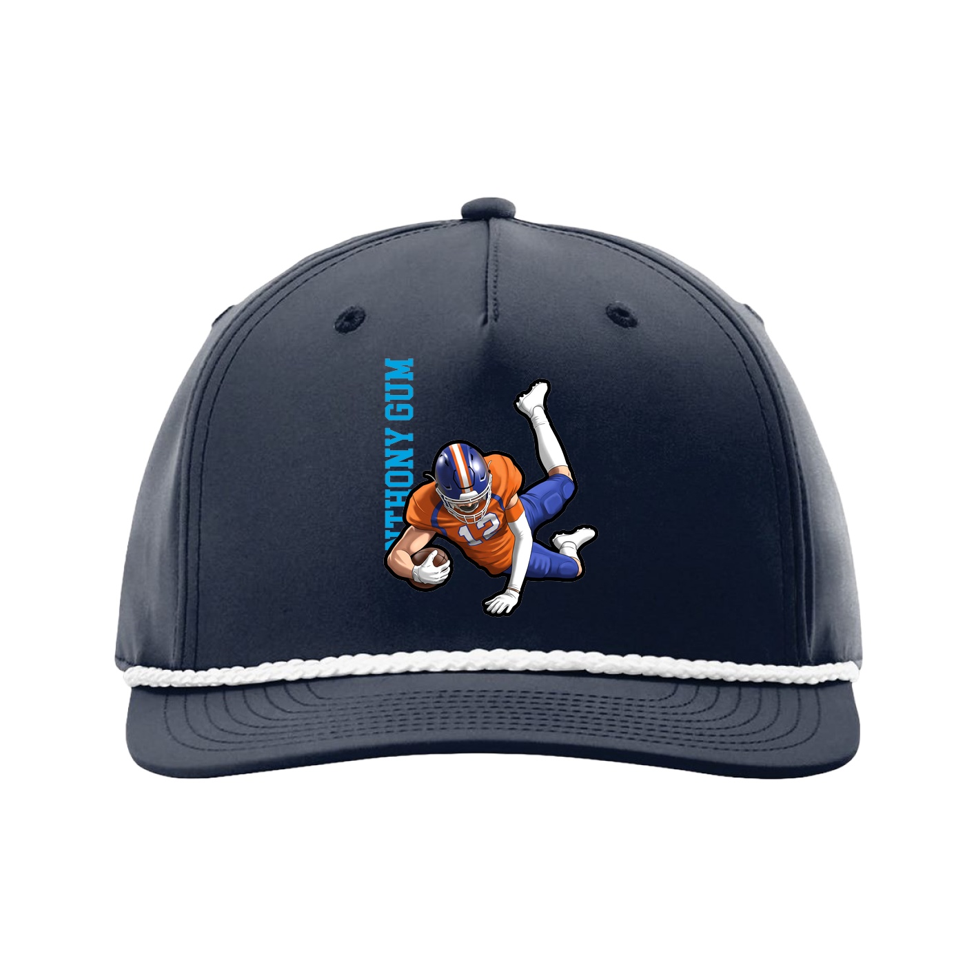 Five-Panel Classic Rope Cap — Name Vertical in Navy