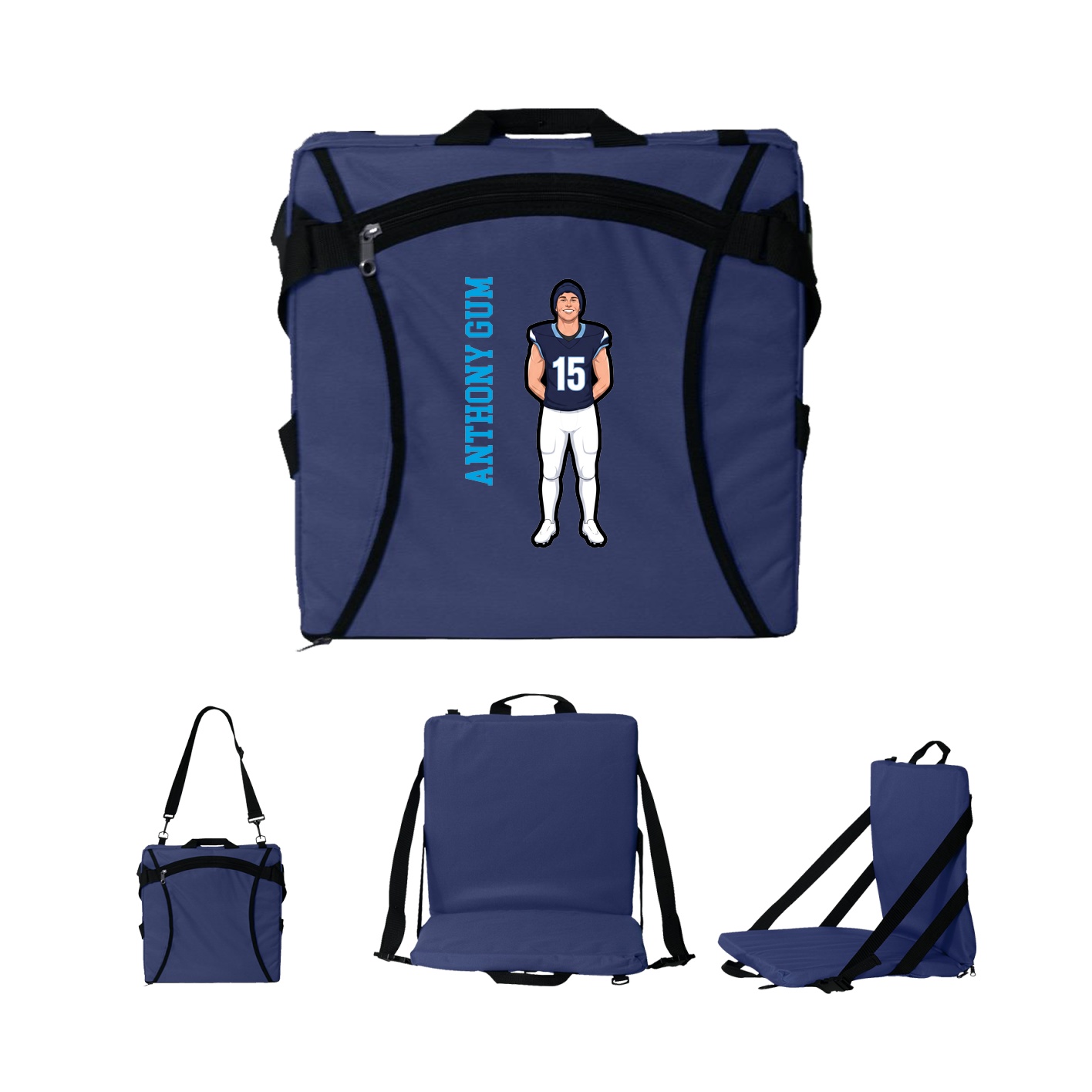 Folding Stadium Seat — Name Vertical in Navy
