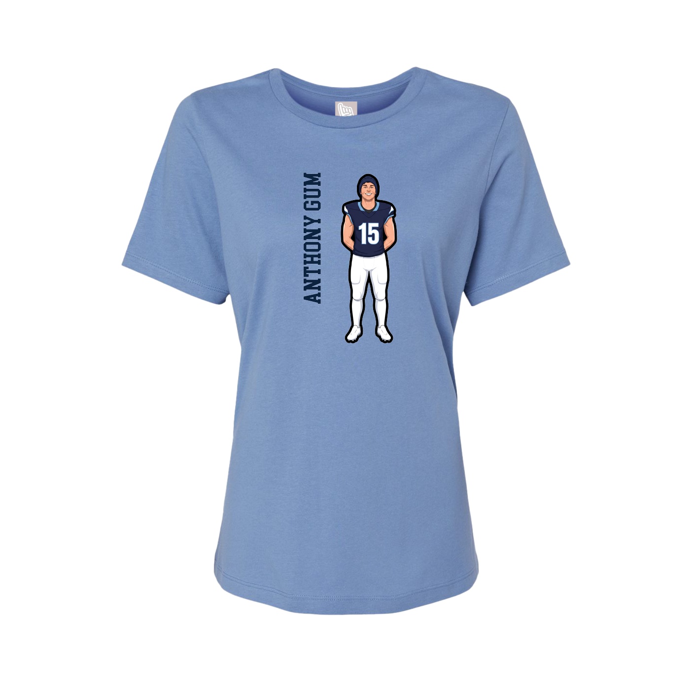 Womens Tee — Name Vertical in Powder Blue