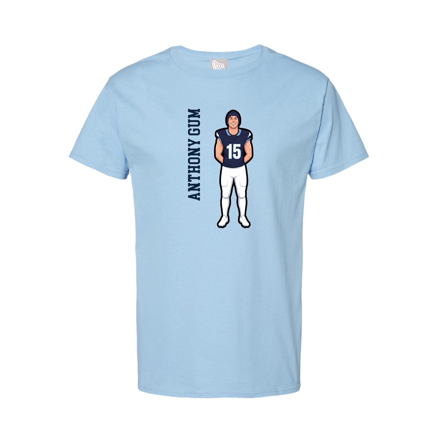 Youth Tee — Name Vertical in Light Blue