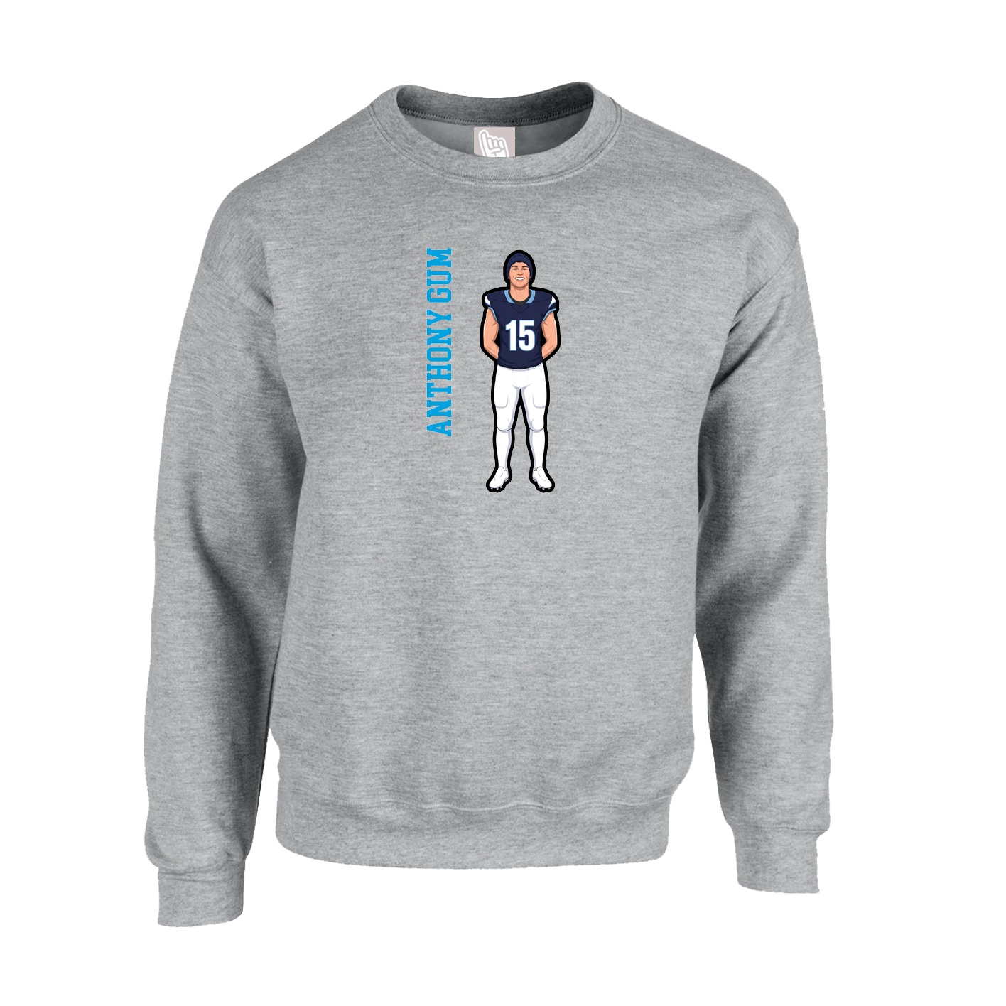 Fleece Crew — Name Vertical in Grey