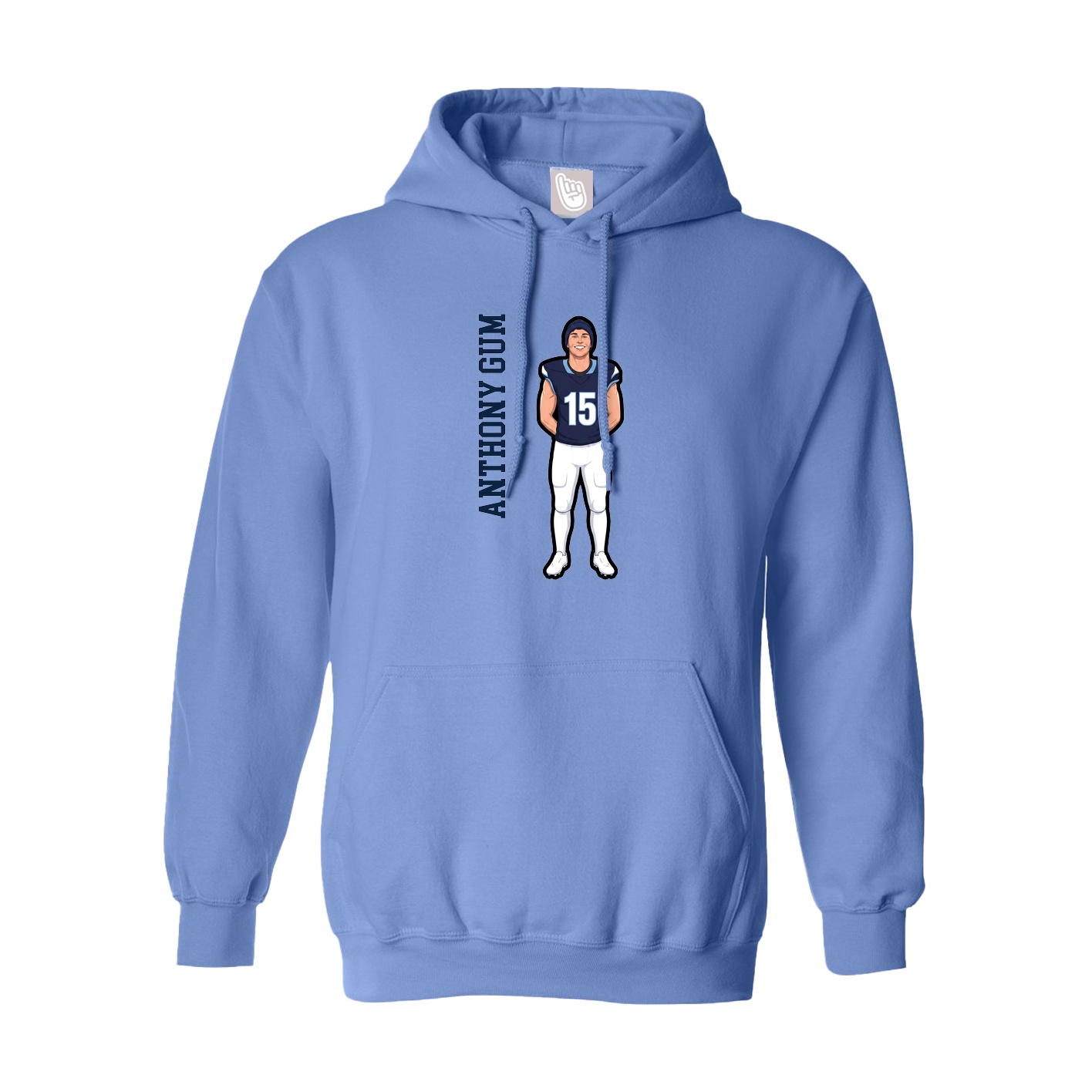 Youth Hoodie — Name Vertical in Powder Blue