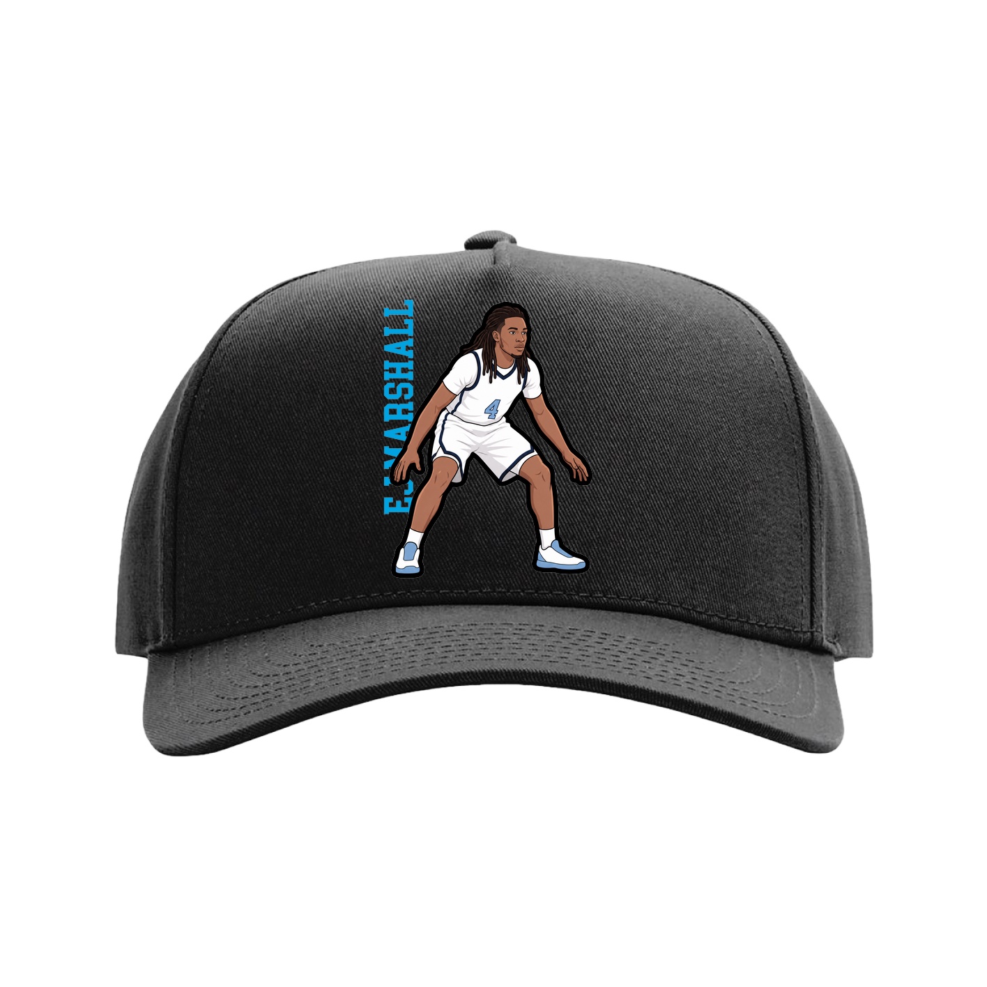 Full Fabric Five-Panel Champ Cap — Name Vertical in Black