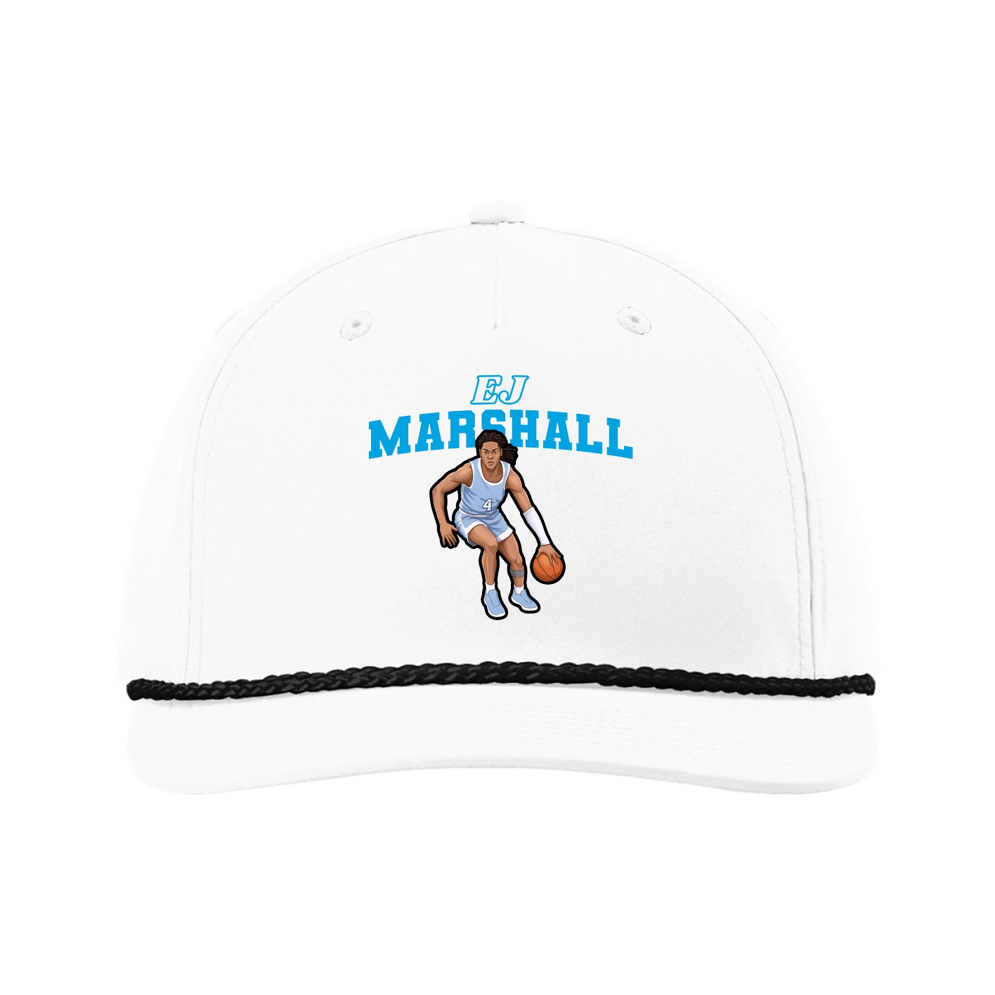 Five-Panel Classic Rope Cap — Name Arch in White