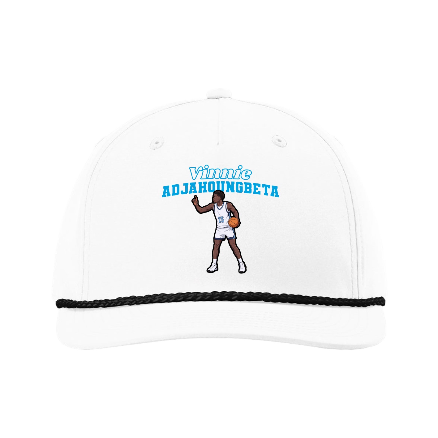 Five-Panel Classic Rope Cap — Name Arch in White
