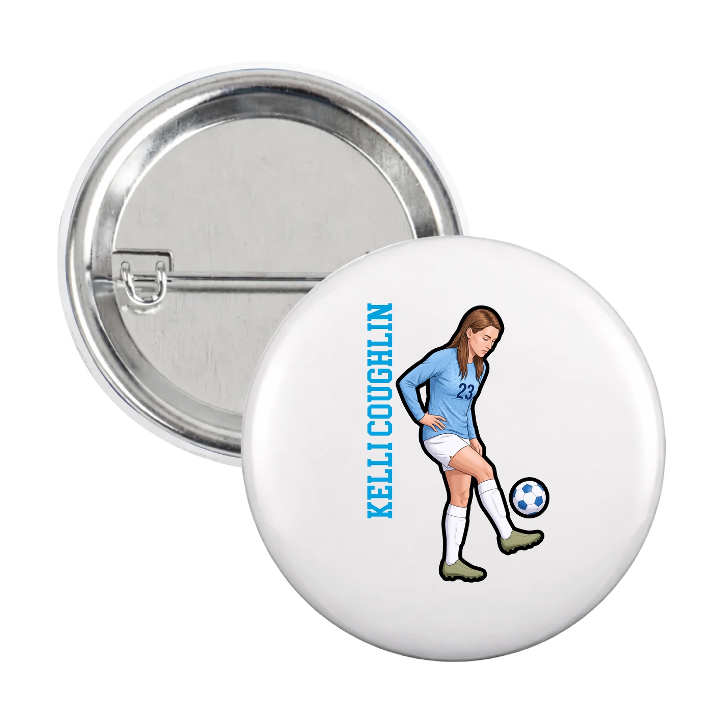 Game Day Button — Name Vertical in White