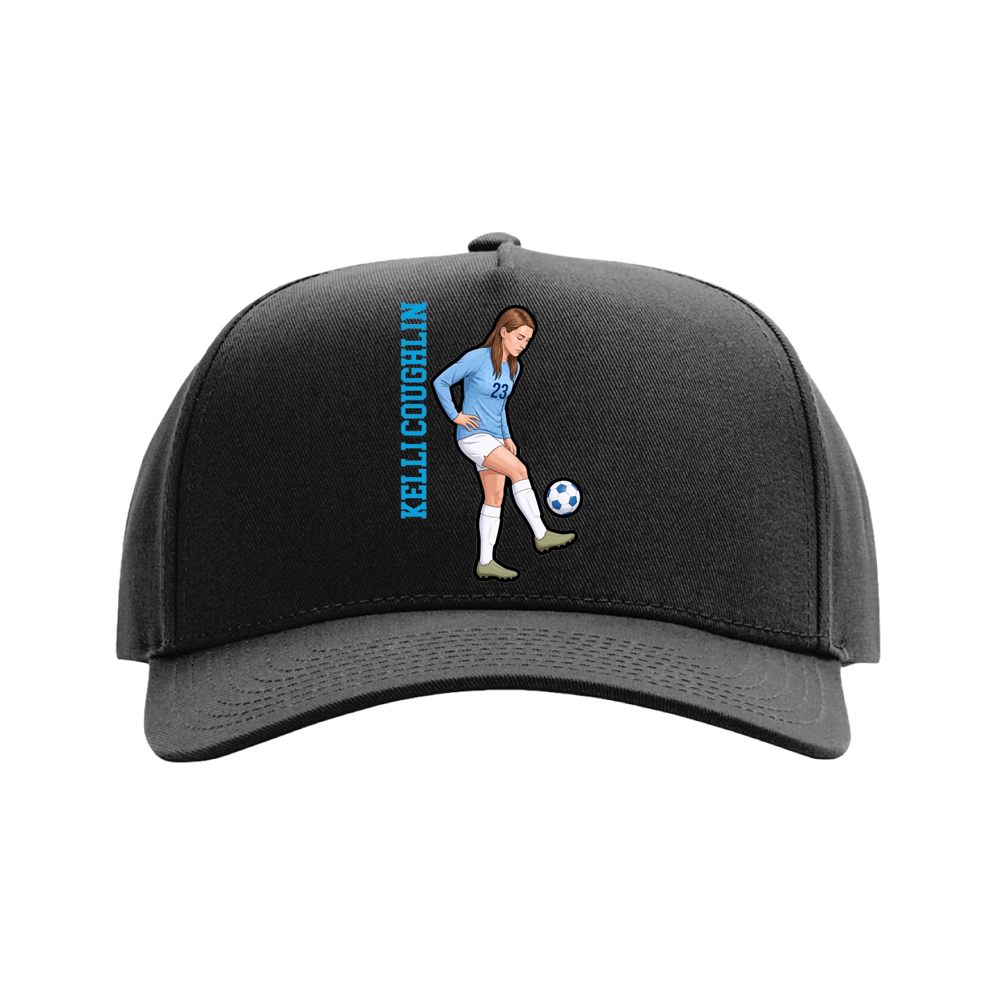 Full Fabric Five-Panel Champ Cap — Name Vertical in Black