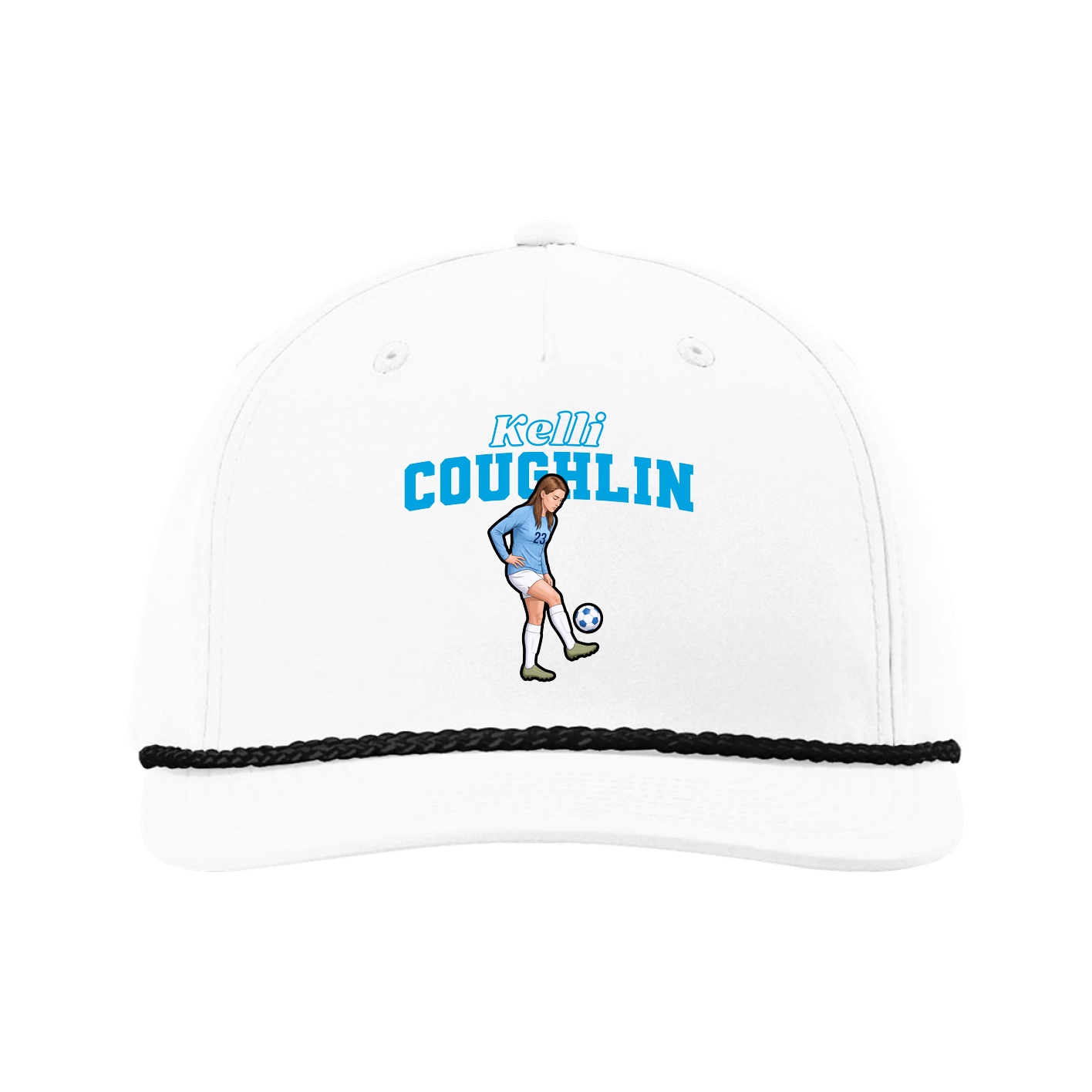 Five-Panel Classic Rope Cap — Name Arch in White