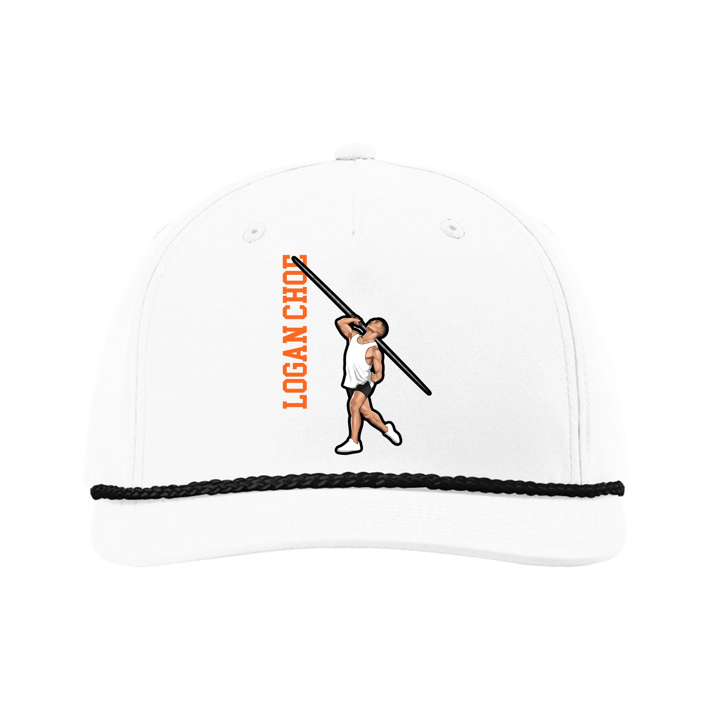 Five-Panel Classic Rope Cap — Name Vertical in White