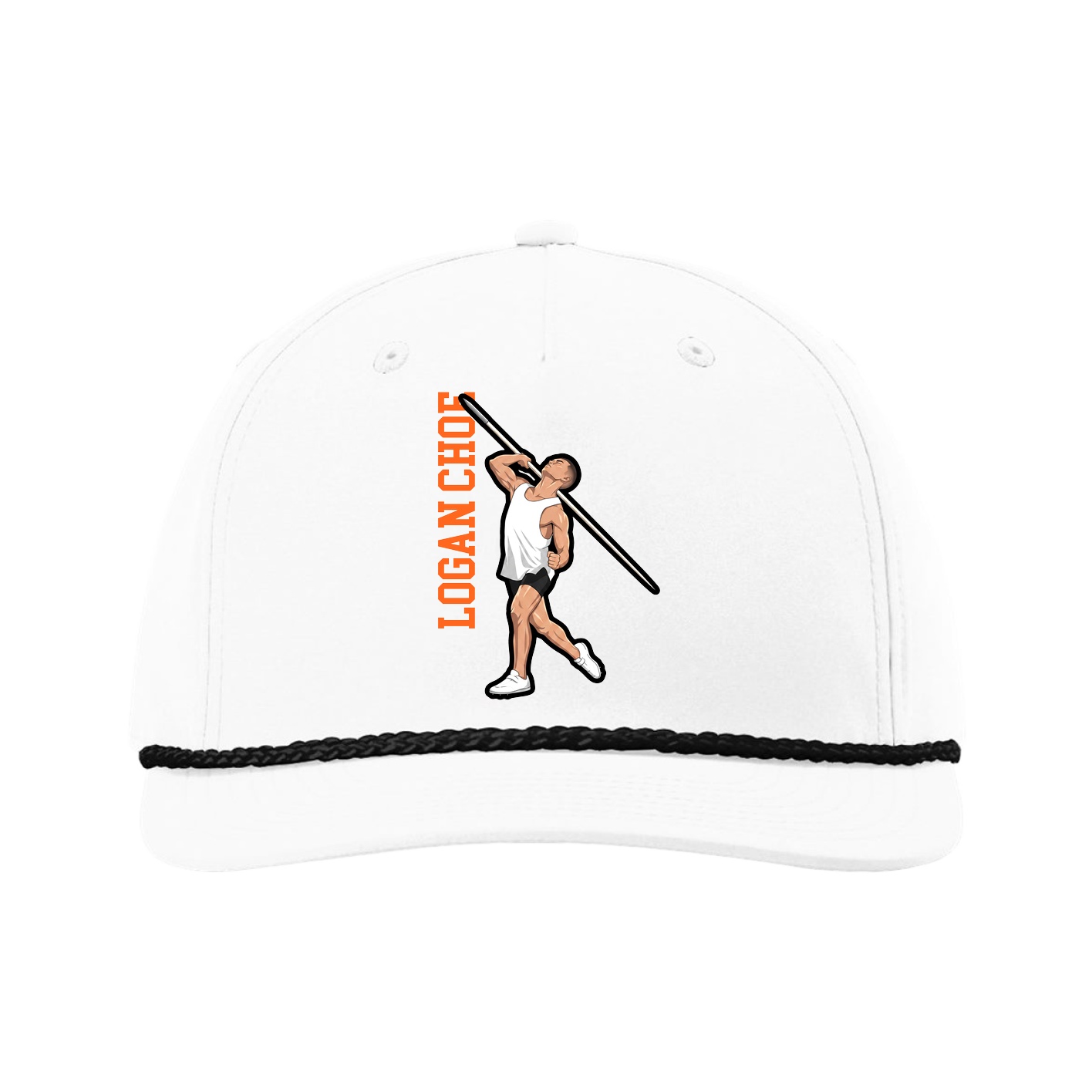 Five-Panel Classic Rope Cap — Name Vertical in White