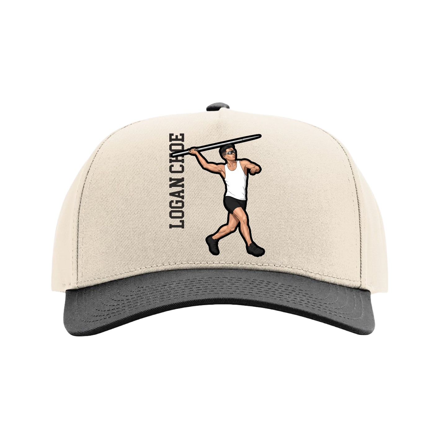 Full Fabric Five-Panel Champ Cap — Name Vertical in Cream/Black