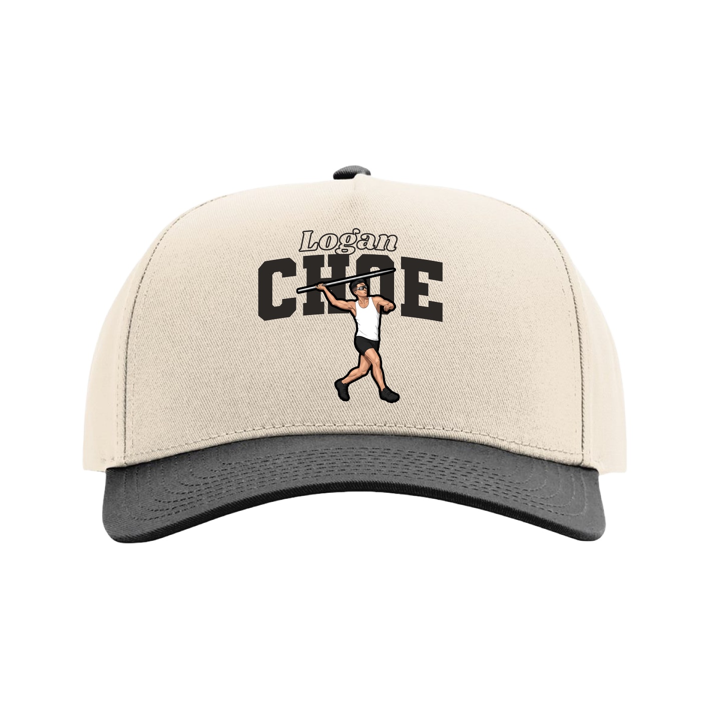 Full Fabric Five-Panel Champ Cap — Name Arch in Cream/Black