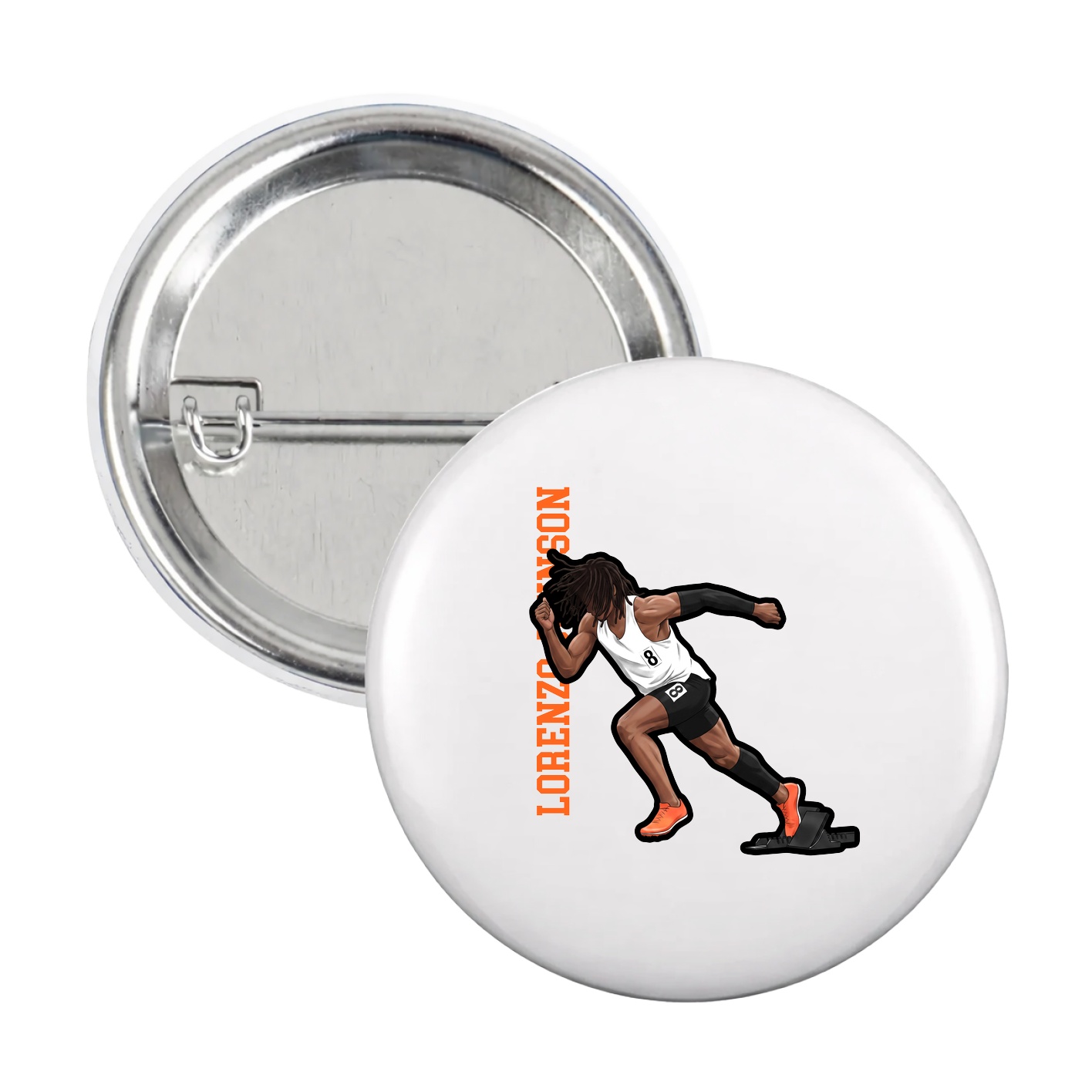 Game Day Button — Name Vertical in White