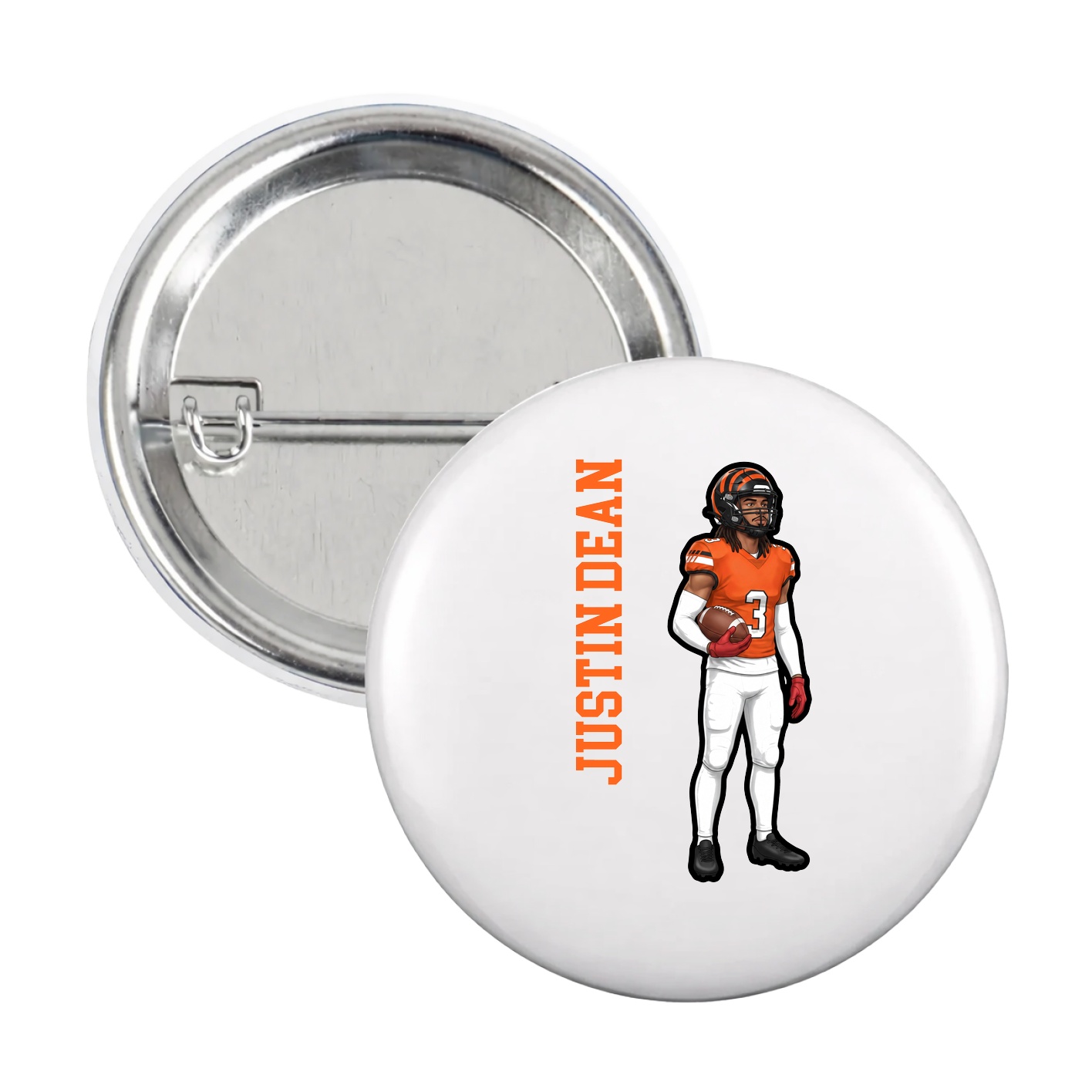 Game Day Button — Name Vertical in White