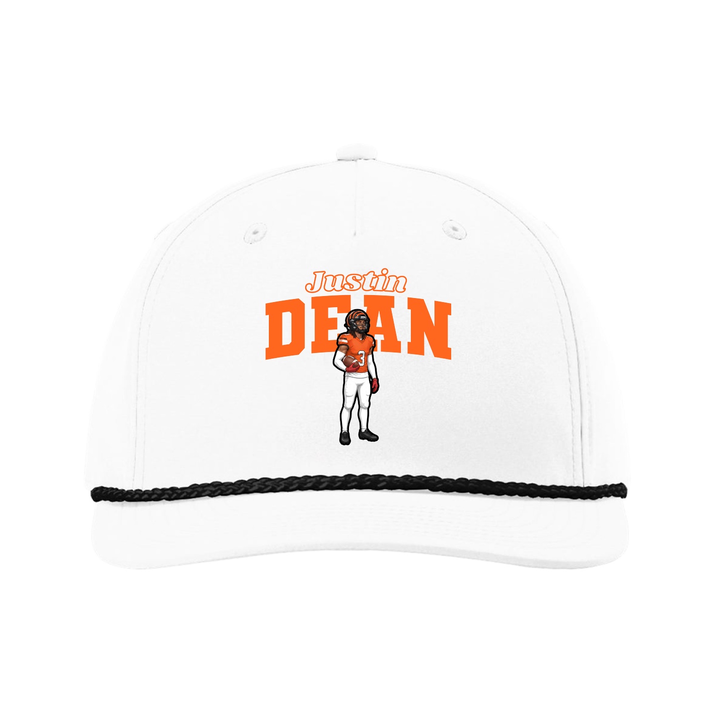 Five-Panel Classic Rope Cap — Name Arch in White