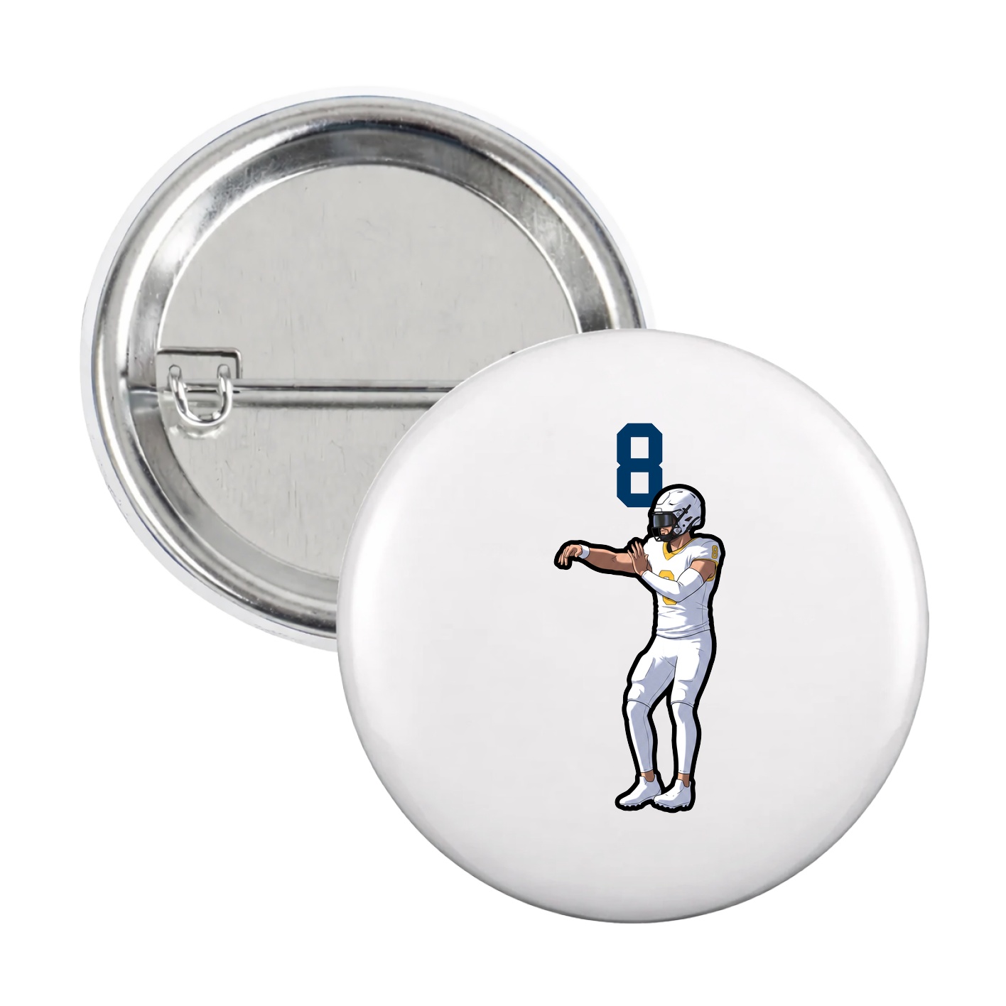 Game Day Button — Number Top in White
