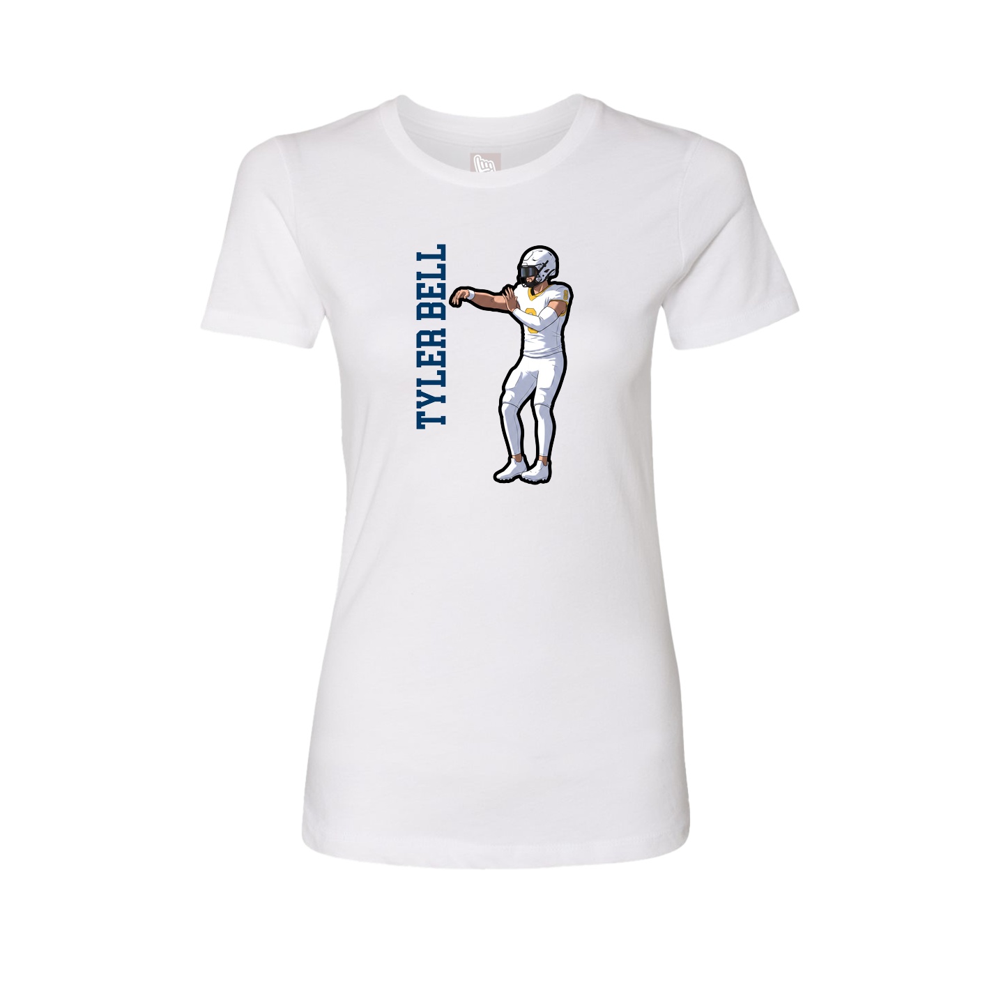 Fitted Women's Tee — Name Vertical in White