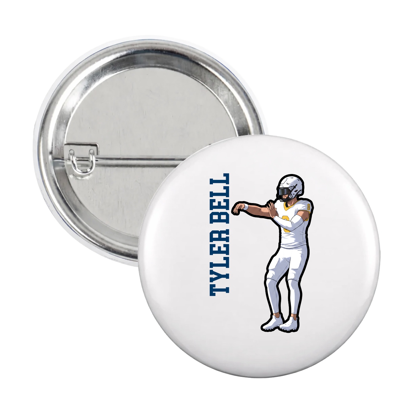 Game Day Button — Name Vertical in White