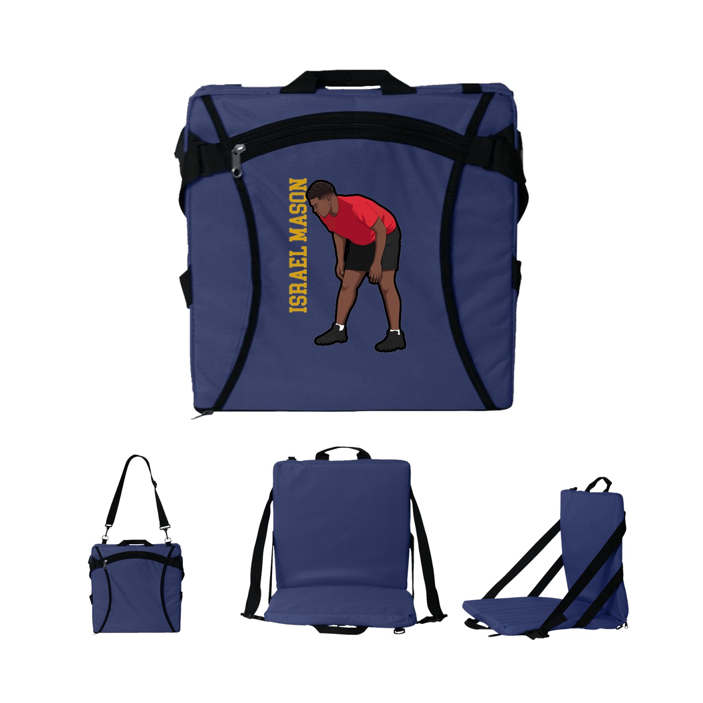 Folding Stadium Seat — Name Vertical in Navy