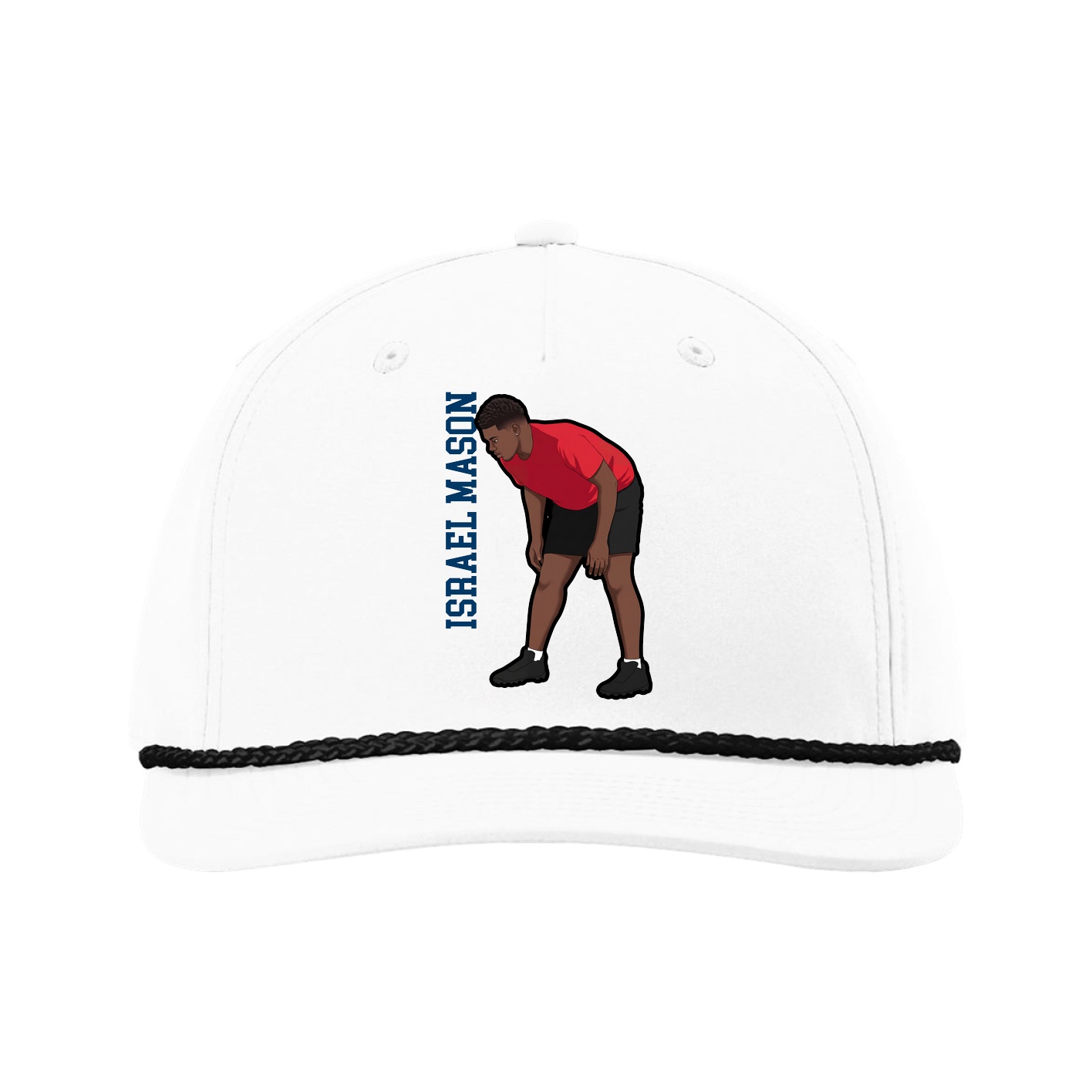 Five-Panel Classic Rope Cap — Name Vertical in White