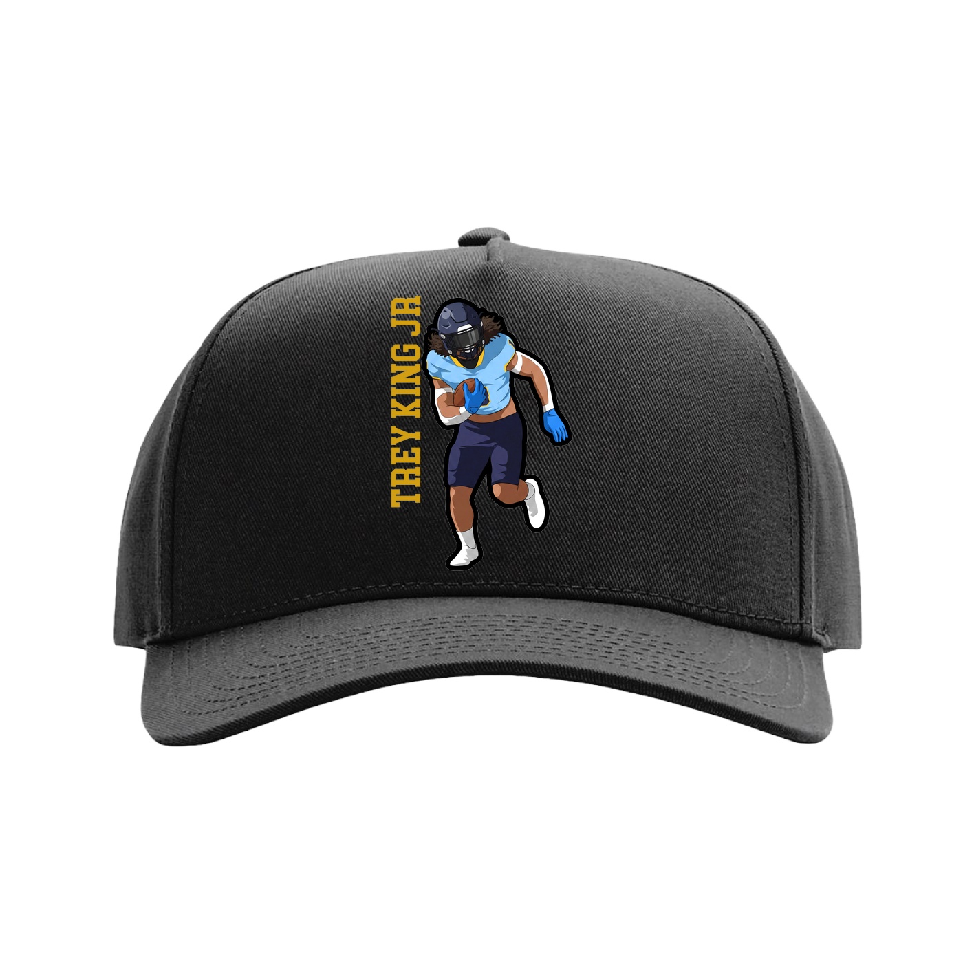 Full Fabric Five-Panel Champ Cap — Name Vertical in Black