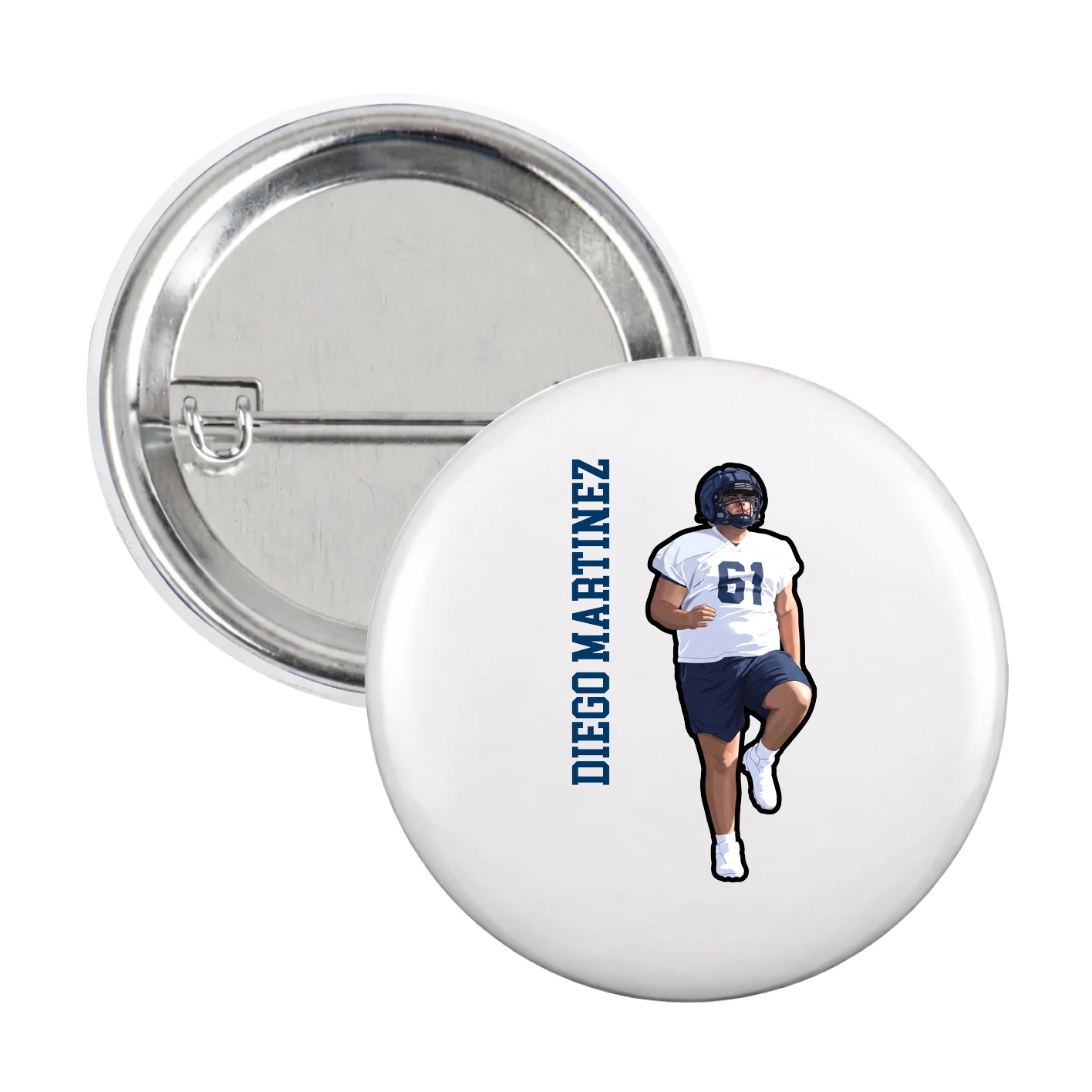 Game Day Button — Name Vertical in White