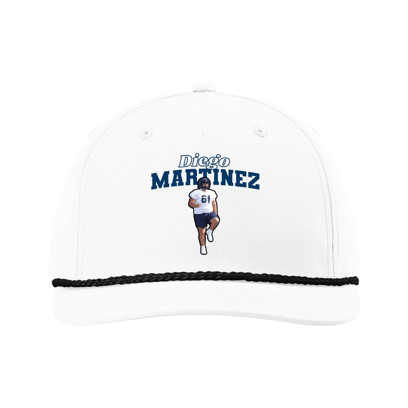 Five-Panel Classic Rope Cap — Name Arch in White